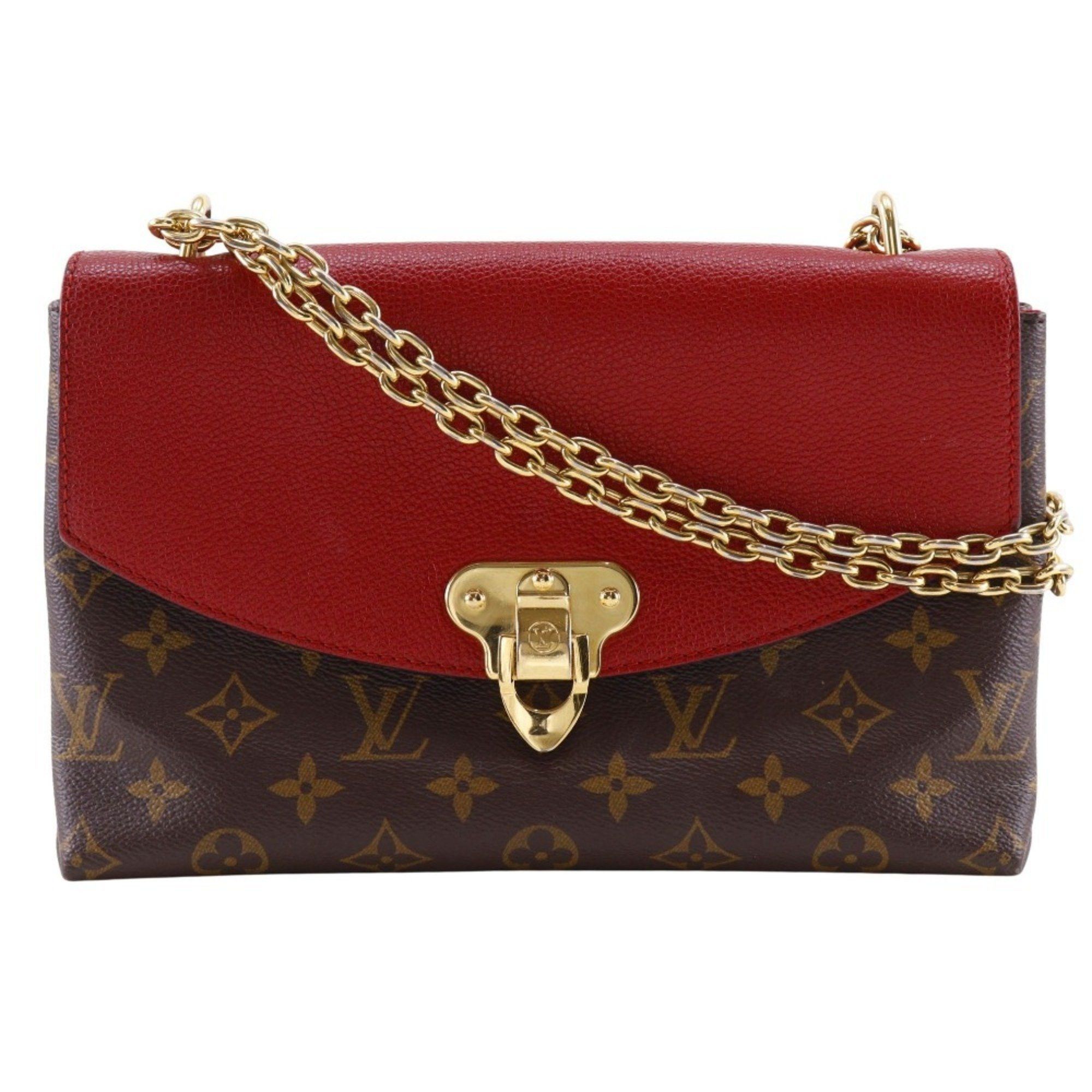 Louis Vuitton Saint Praseed Shoulder Bag M43713 Monogram Canvas Cerise 2017 Brown/Red CA2167 A5 Size Women's