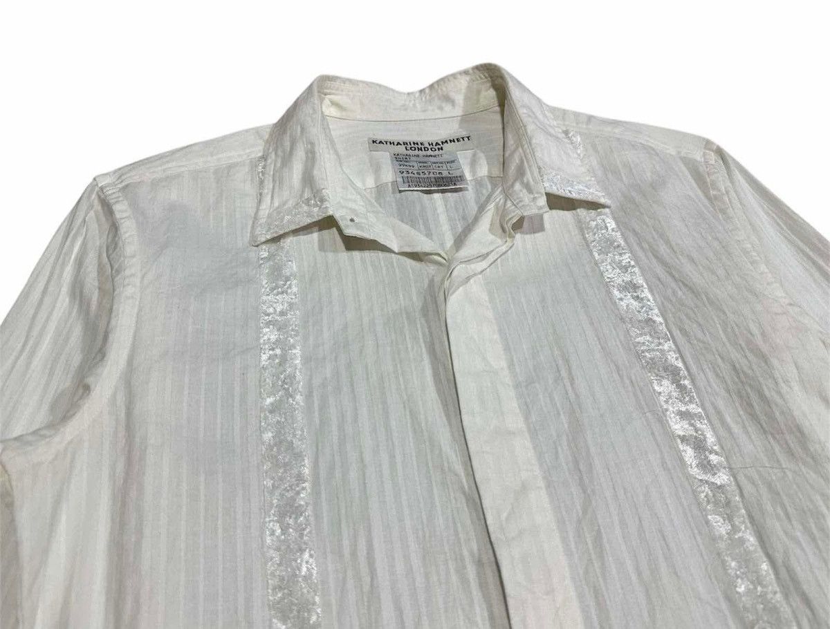 If Six Was Nine × Japanese Brand × Katharine Hamnett London 🔥Rare Vintage Katharine Hamnett Shirt White Velvet Striped Size US L / EU 52-54 / 3 - 1 Thumbnail