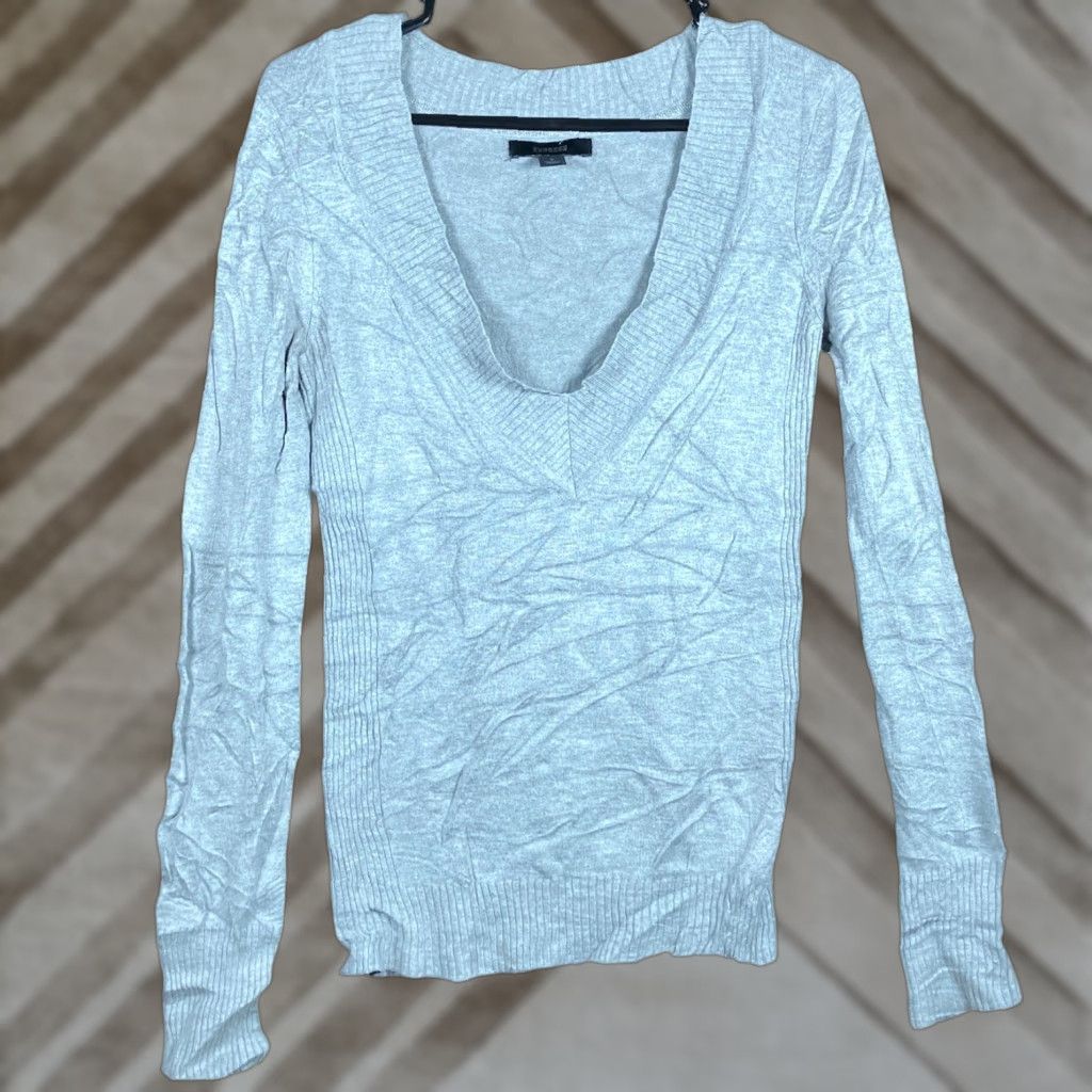 Express Express Womens Sweater Gray V Neck Knitted Long Sleeve Stretch Small S Size S / US 4 / IT 40 - 1 Thumbnail