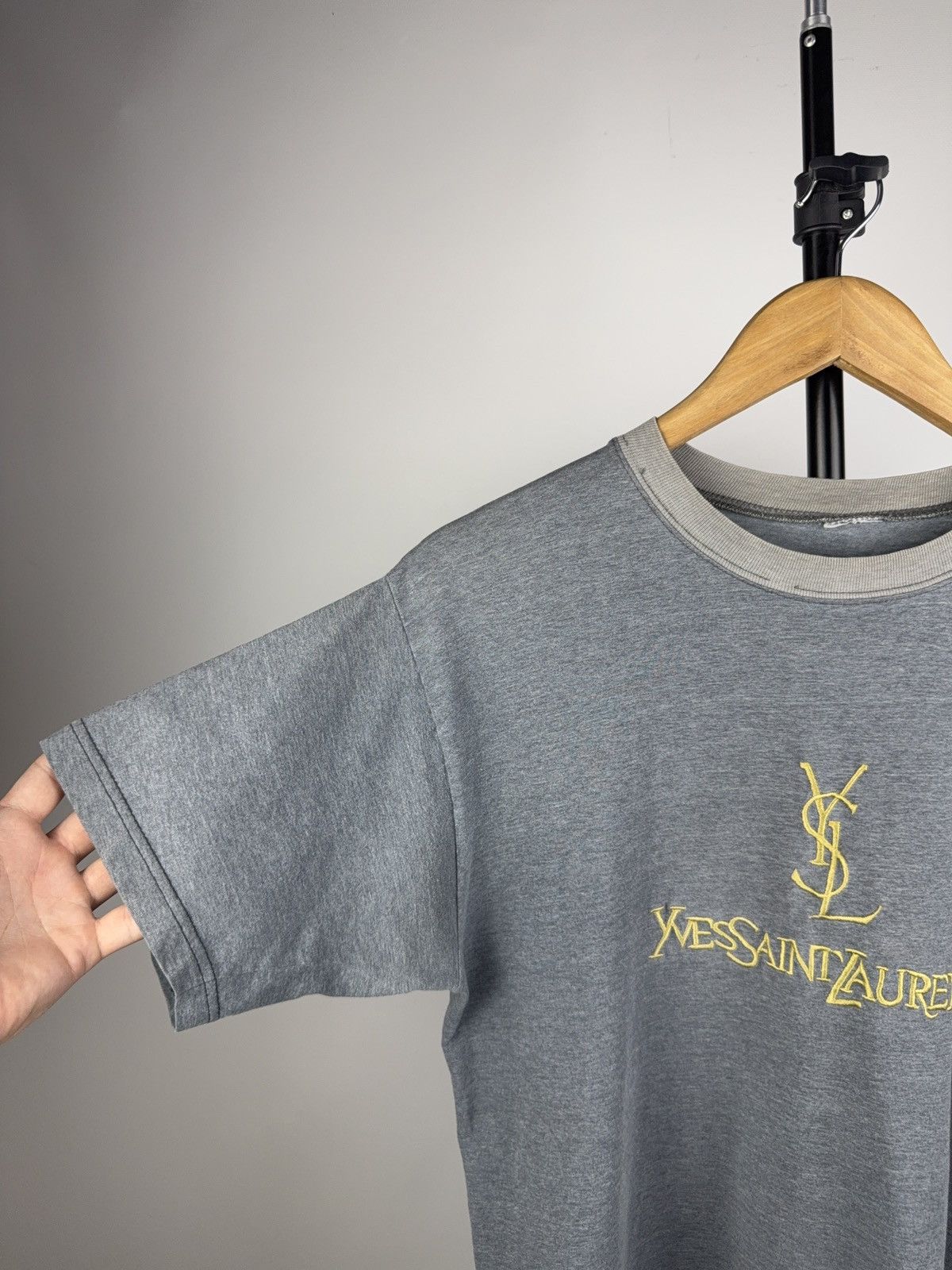 Vintage YSL Inspired 90s Vintage Embroidered Logo Tee Faded Gray Size US M / EU 48-50 / 2 - 5 Thumbnail