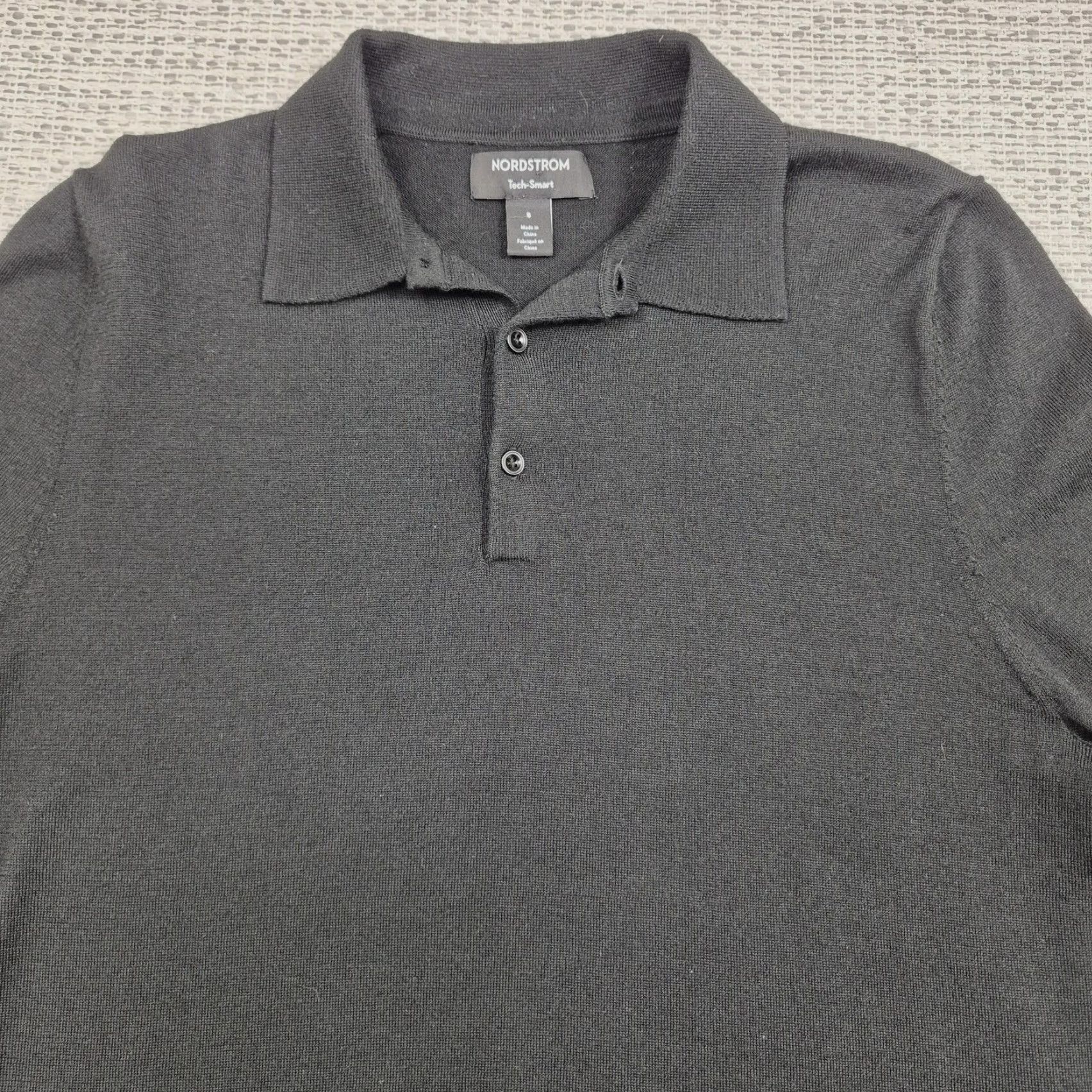 Nordstrom Nordstrom Mens Small Black Tech-Smart Collared Knit Wool Blend Pullover Sweater Size US S / EU 44-46 / 1 - 4 Thumbnail