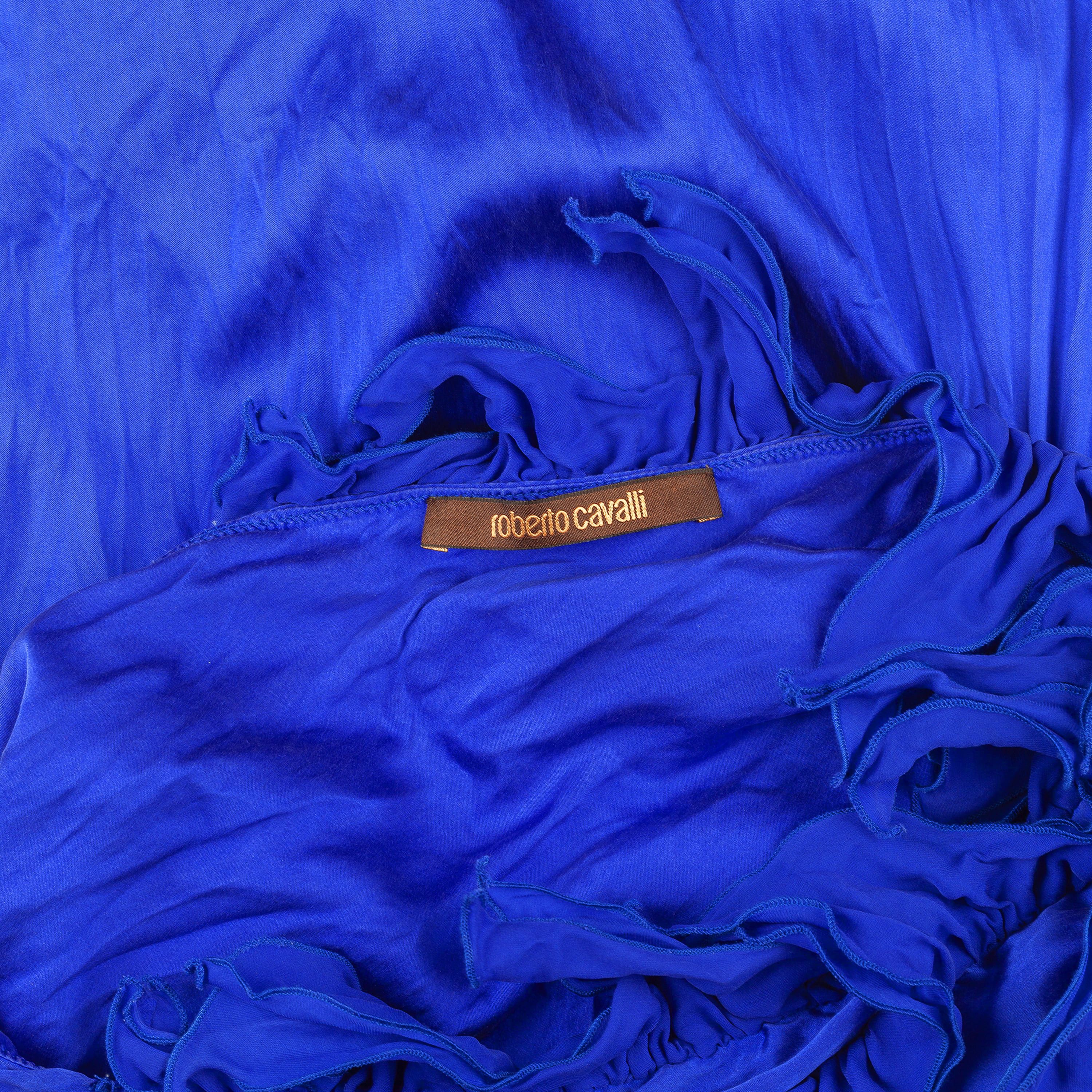 Roberto Cavalli Roberto Cavalli Blue Silk Vintage One Shoulder Dress (S) Size S / US 4 / IT 40 - 6 Thumbnail