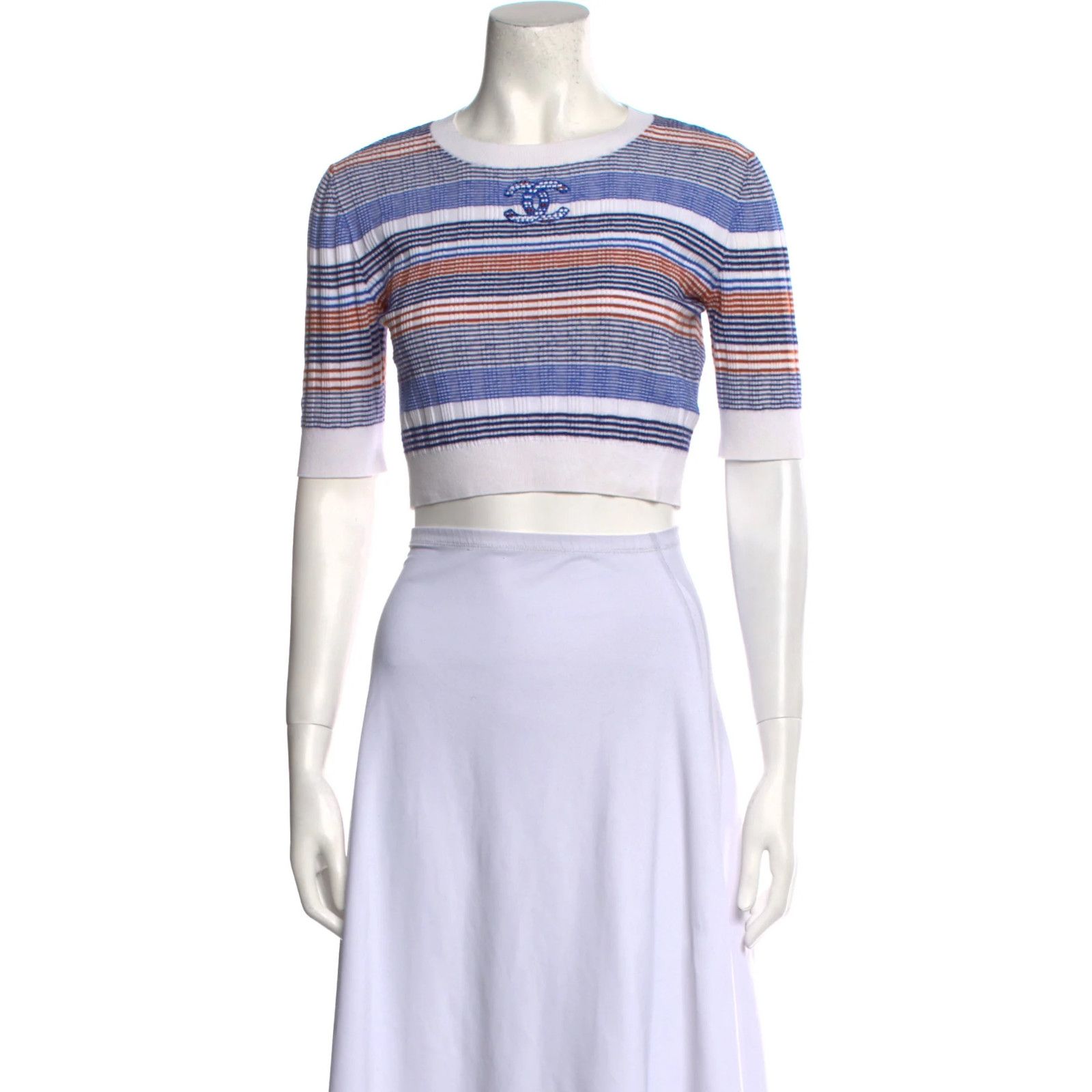 Chanel Chanel 21C Blue White Orange Striped CC Logo Top Pullover 38 Size XS / US 0-2 / IT 36-38 - 4 Thumbnail