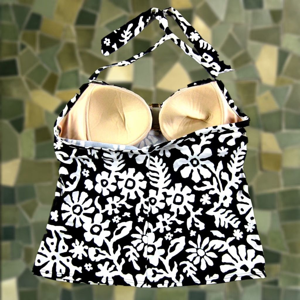Lands' End Lands' End Black White Gold Floral Padded Built In Bra Halter Tankini Swim Top 16 Size XXL / US 16-18 / IT 52-54 - 1 Thumbnail