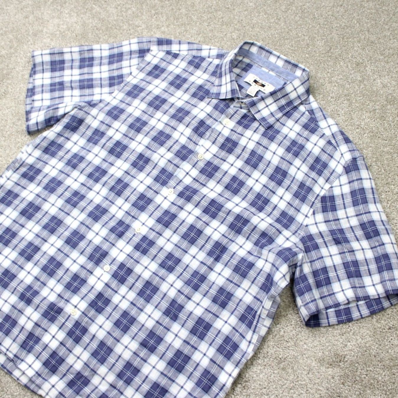 Joseph Abboud Joseph Abboud Shirt Mens XL Blue/White Plaid Linen Poly Blend Short Sleeve Size US XL / EU 56 / 4 - 3 Thumbnail