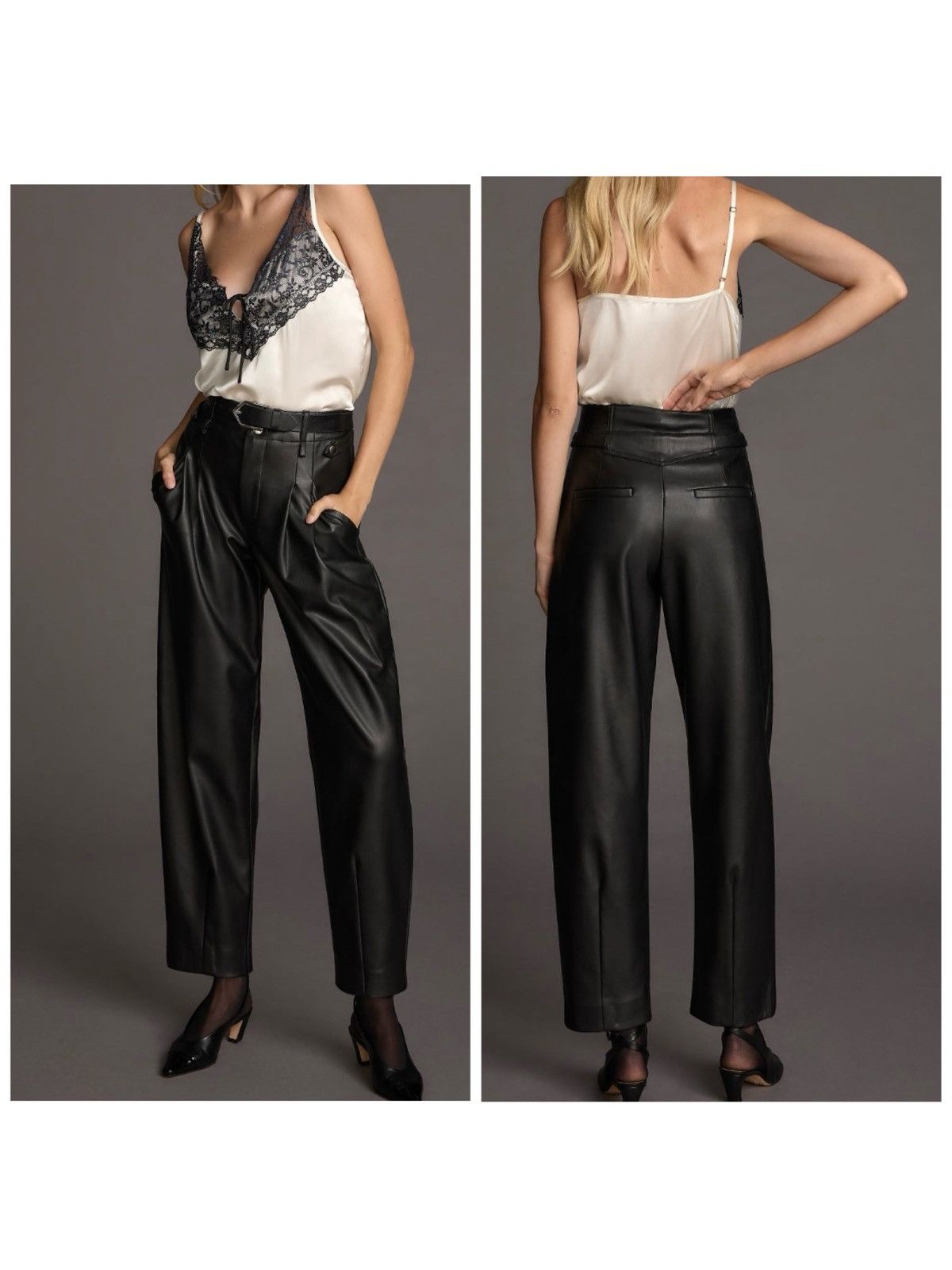 Anthropologie Anthropologie Faux Leather Tapered Pleated Pants, Size 2 Size 26" / US 2 / IT 38 - 1 Thumbnail