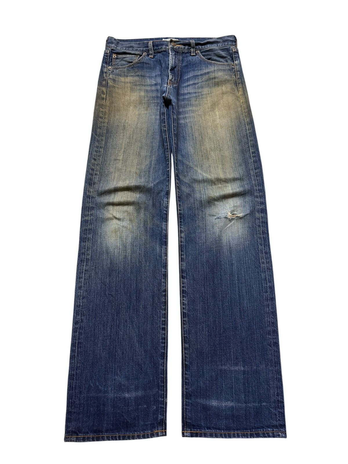 Helmut Lang Vintage Y2K Japanese Brand Blue Mud Wash Distress Straight Size US 32 / EU 48 - 1 Thumbnail