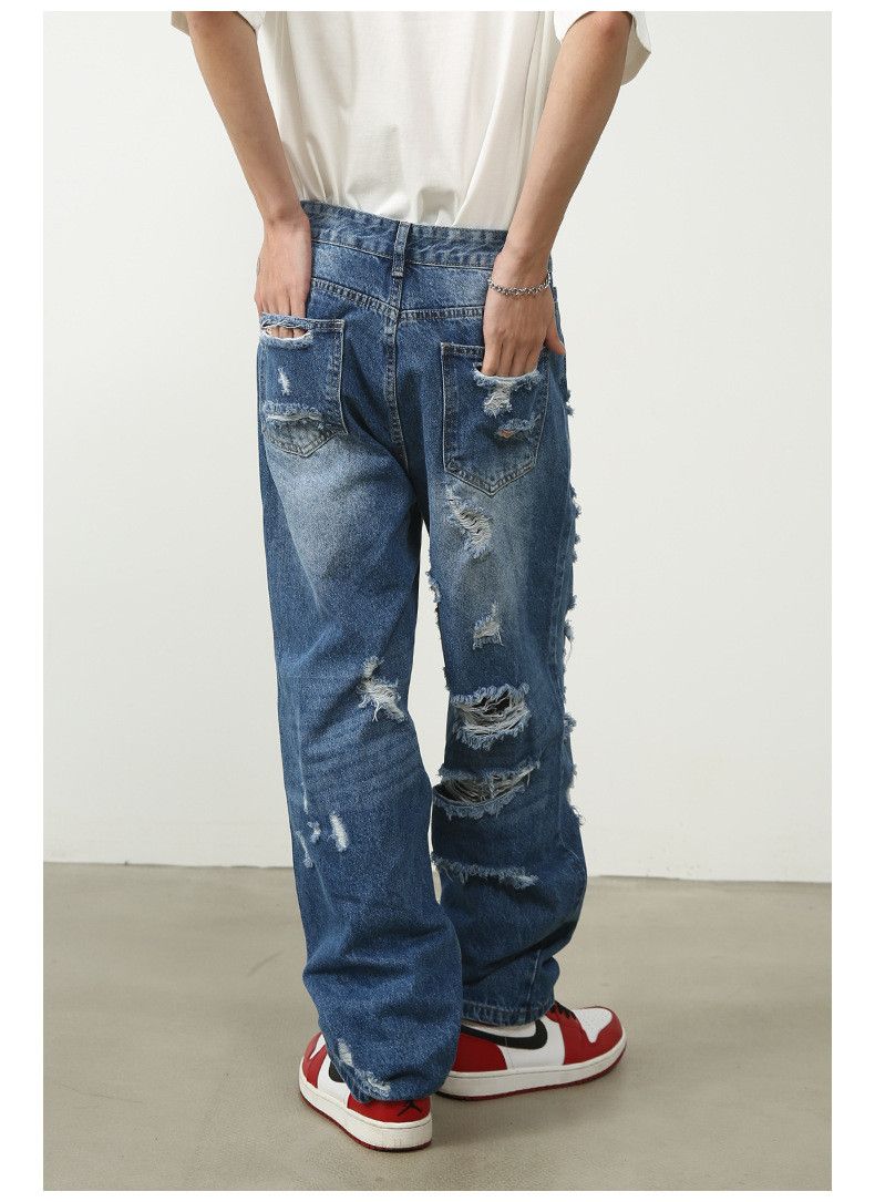 Japanese Brand Men's Street Hip-Hop Loose-Fit Distressed Jeans Size US 32 / EU 48 - 5 Thumbnail