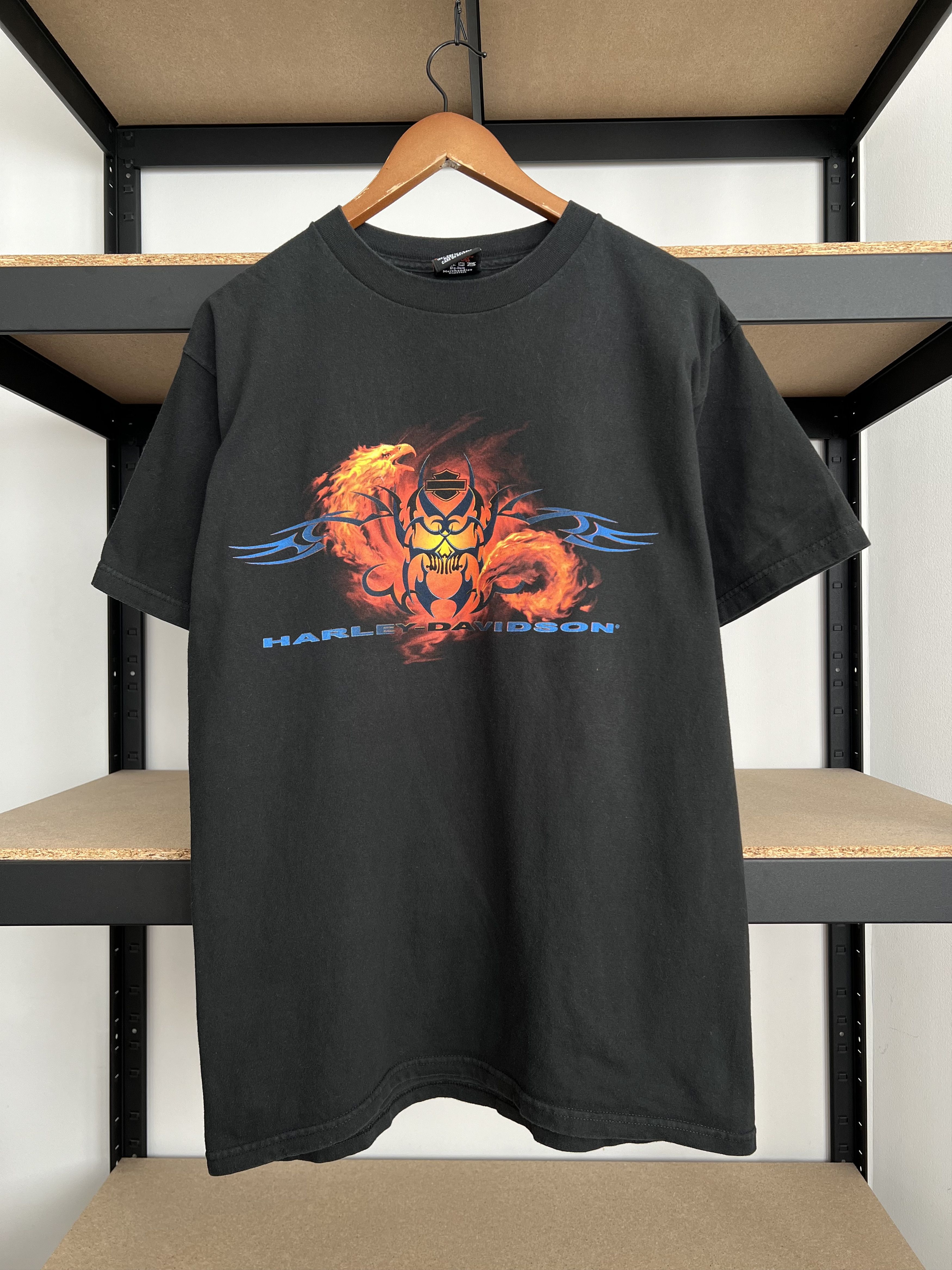 Harley Davidson Vintage 2000s Harley Davidson Eagle Skull Fire Flame T-shirt Size US L / EU 52-54 / 3 - 3 Thumbnail