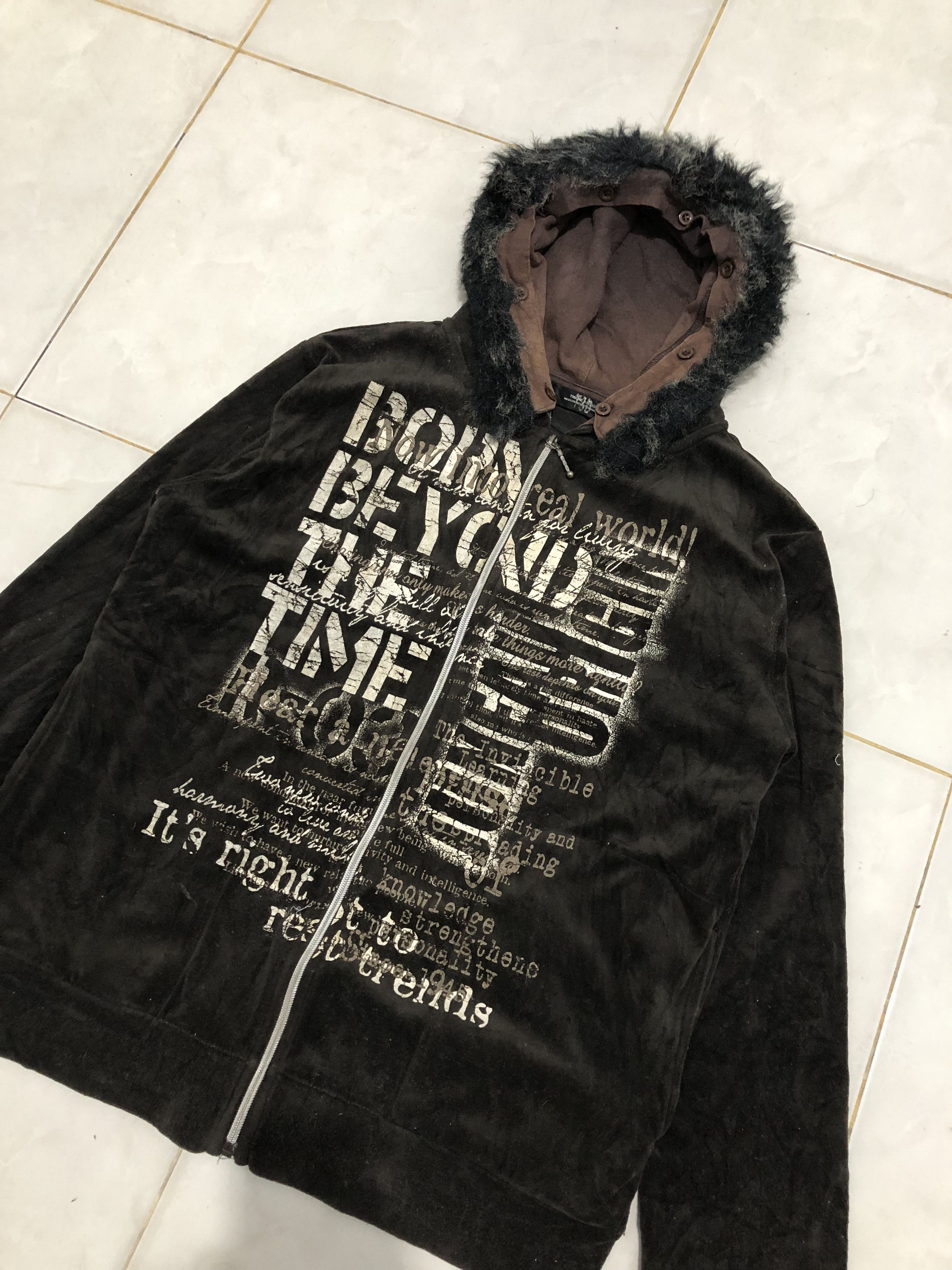 If Six Was Nine × Japanese Brand × Le Grande Bleu (L.G.B.) Y2k Japanese poem velvet fur hoodie Size US L / EU 52-54 / 3 - 2 Thumbnail