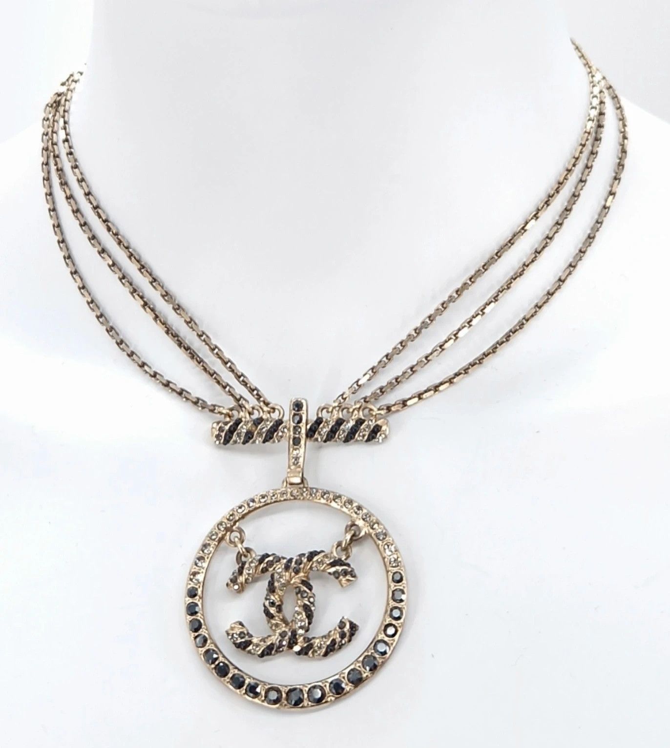 Chanel Chanel Crystal CC Pendant Triple Chain Necklace Size ONE SIZE - 17 Thumbnail