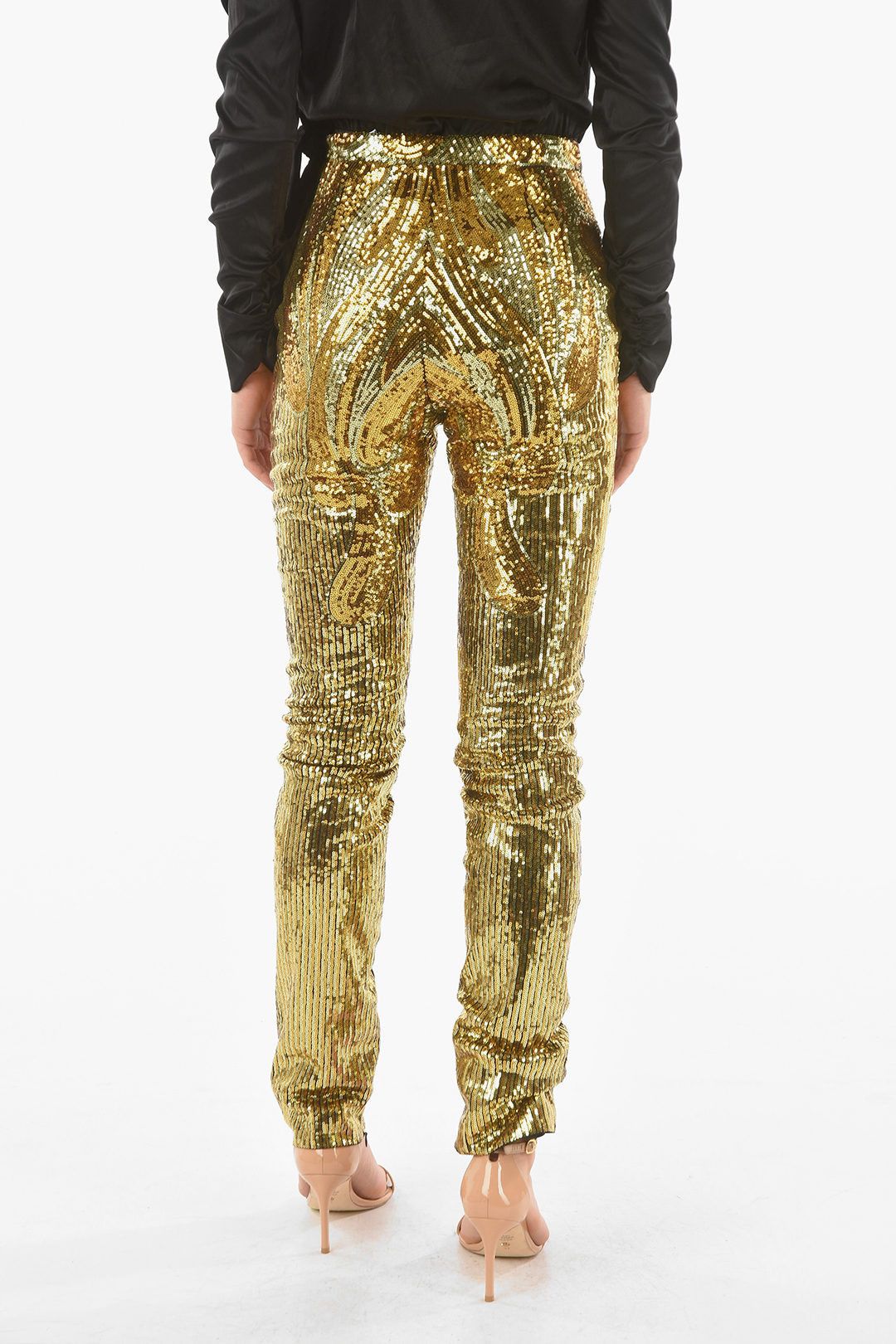 Philipp Plein og1mm0824 Zipped Ankle Sequined Pants in Golden Size 28" / US 6 / IT 42 - 2 Thumbnail