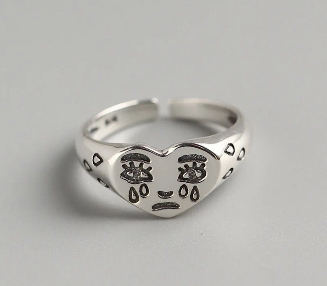 Jewelry Sad Eye Face Adjustable Ring Size ONE SIZE - 1 Thumbnail