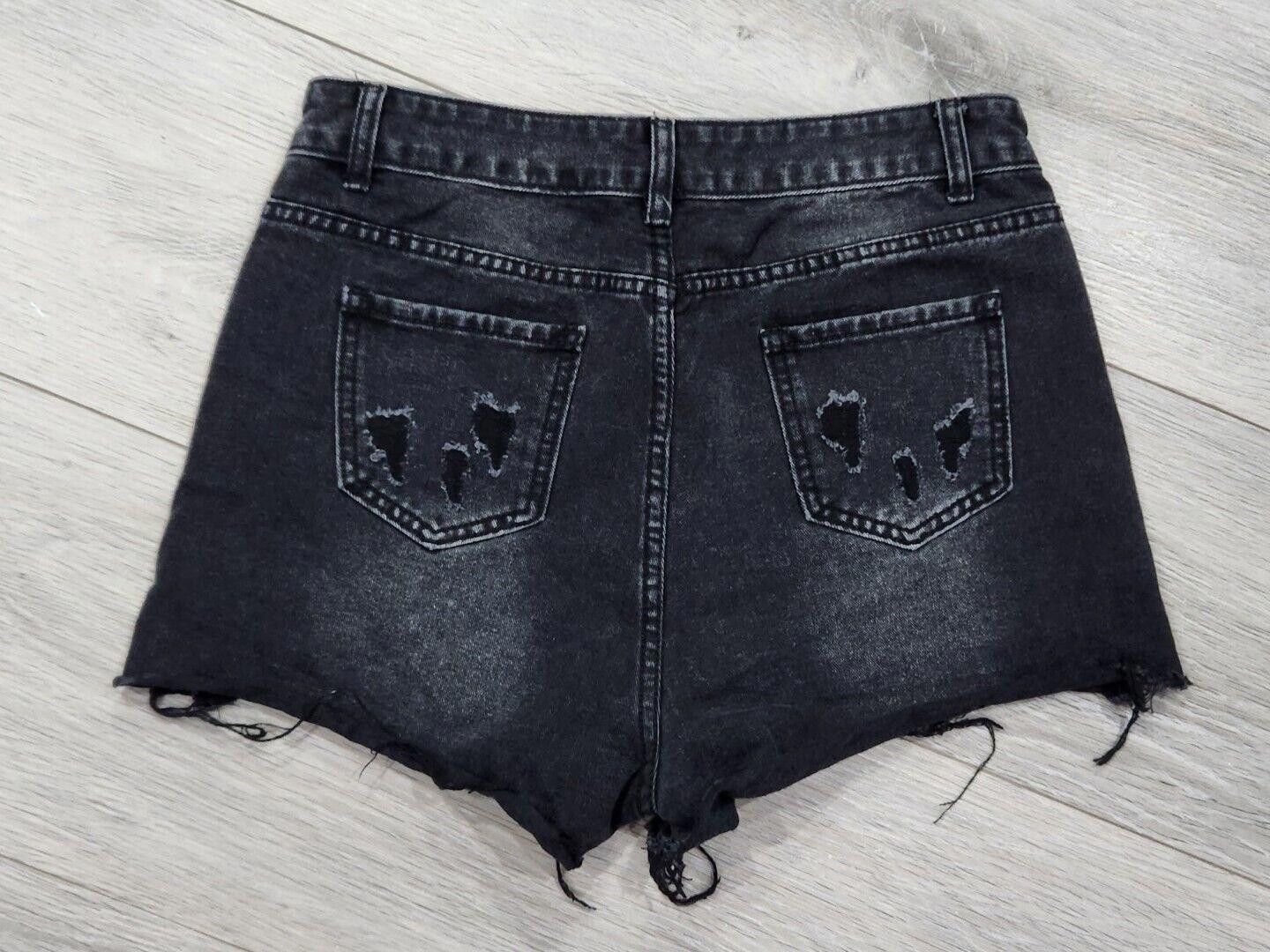 Shein Shein Shorts Large Black Jean Cut Off Distressed High Waist Size 36" / US 14 / IT 50 - 2 Thumbnail