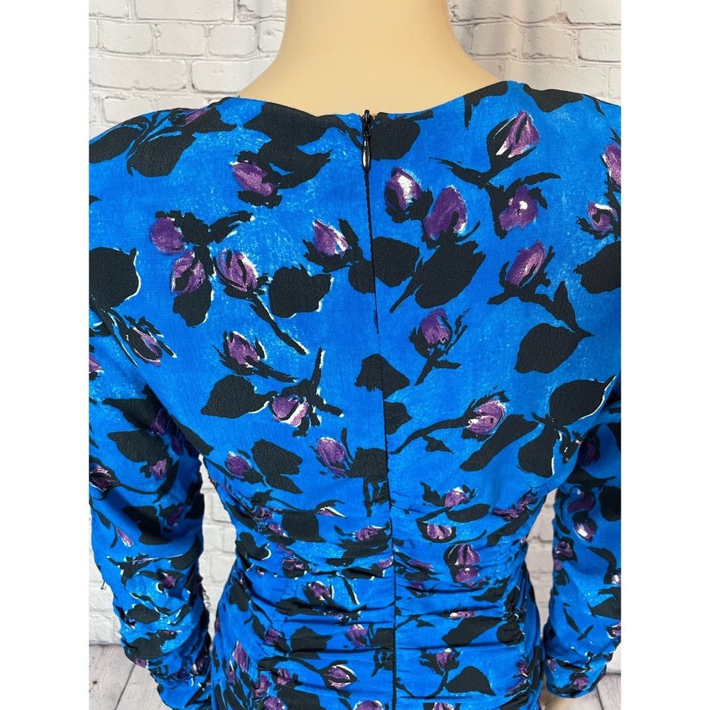 Zara NWT New Zara Blue Floral Long Sleeve Draped Mini Dress Size Size S / US 4 / IT 40 - 8 Thumbnail