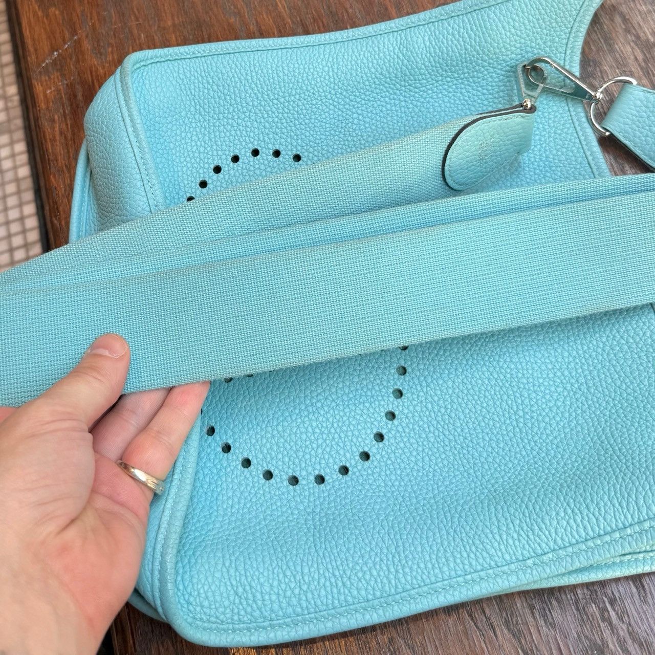 Hermes Hermès 2015 Bleu Atoll Clemence Evelyne III Crossbody Bag Size ONE SIZE - 18 Thumbnail