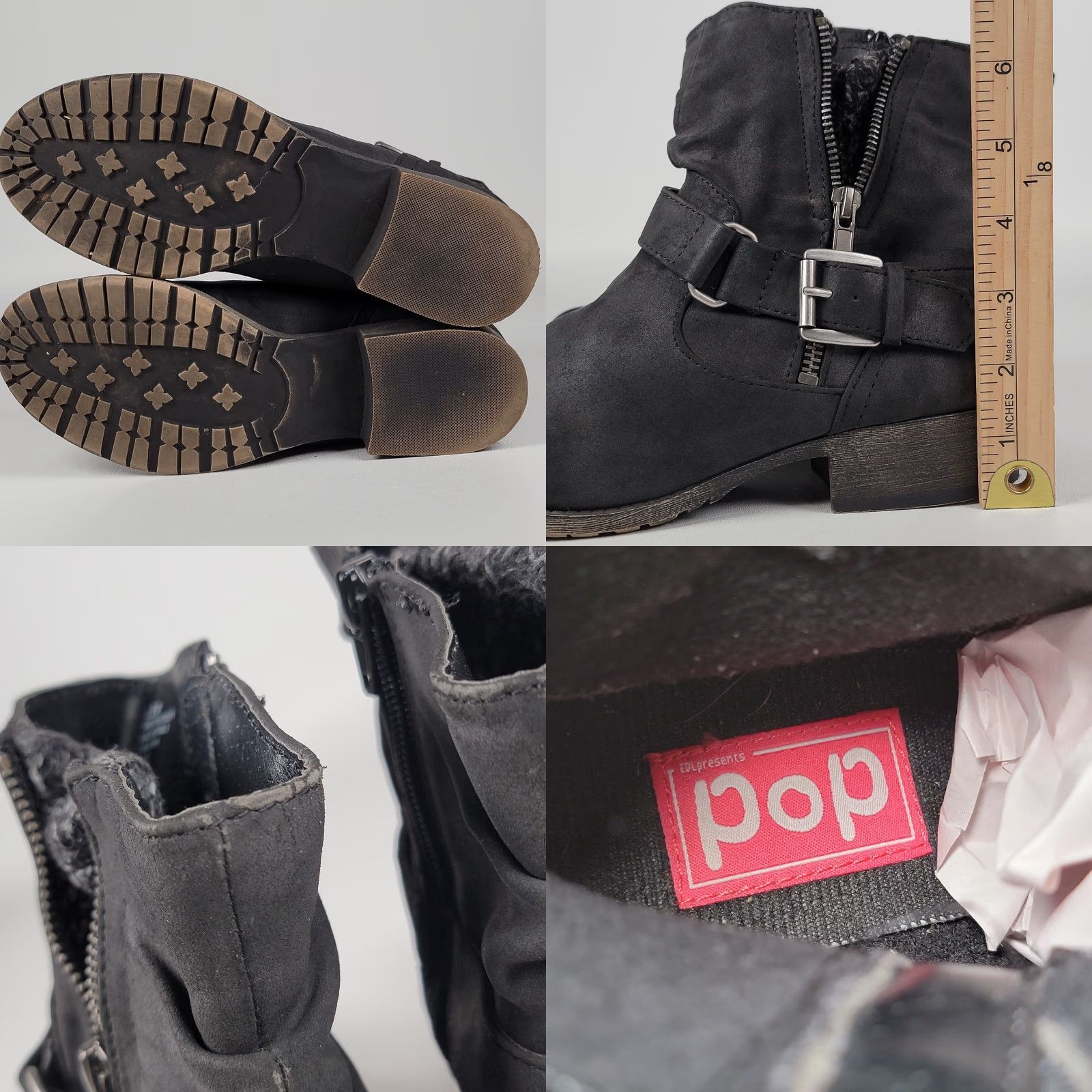 Vintage POP Boots Women’s Size 7.5 Ankle Strap Black Round Toe Zip Biker Style Shoes Size US 8 / IT 38 - 8 Thumbnail