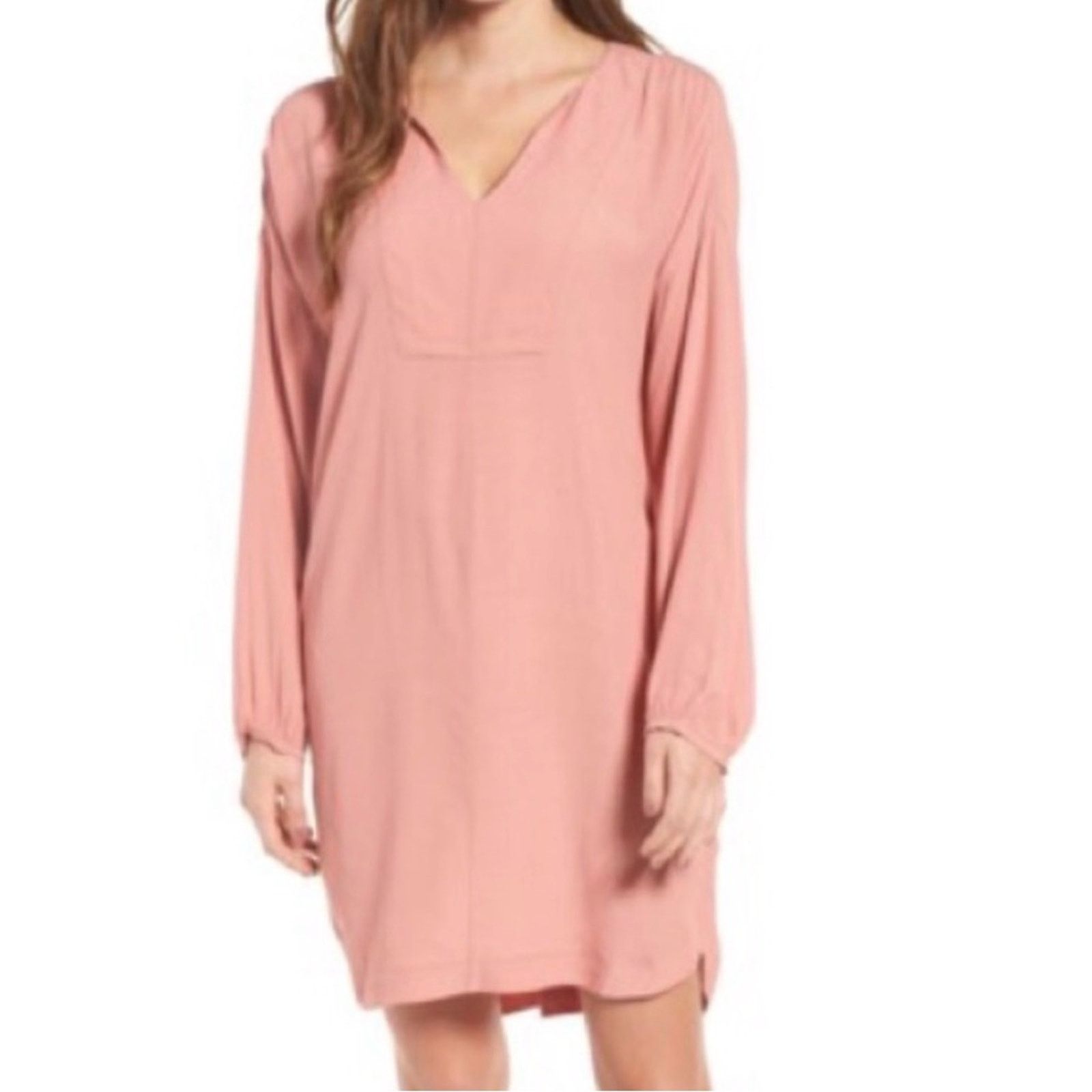 Madewell Madewell Pink Long Sleeve Shift Dress Knee Length Solid EUC Size S / US 4 / IT 40 - 1 Thumbnail