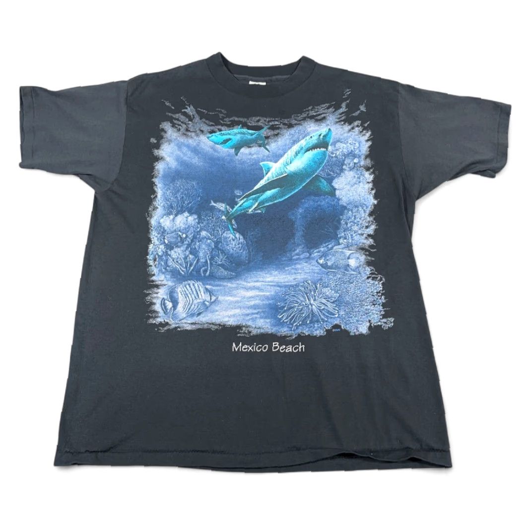 Vintage VINTAGE Sharks Shirt Adult XL Black Mexico Beach Ocean USA Made Y2K SunShine Apparel Shirt Mens XL Sharks Beach Ocean USA Vintage Size US XL / EU 56 / 4 - 2 Thumbnail