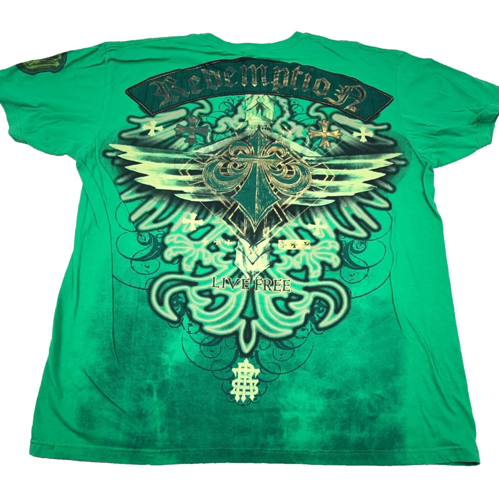 Vintage Raw State T-Shirt Men 2XL Green Logo Graphic Print Short Sleeve Muscle Punk Y2K USA Gothic Grunge Retro Skull Cross Wings MMA Fighter Vintage: No Size US XXL / EU 58 / 5 - 2 Thumbnail