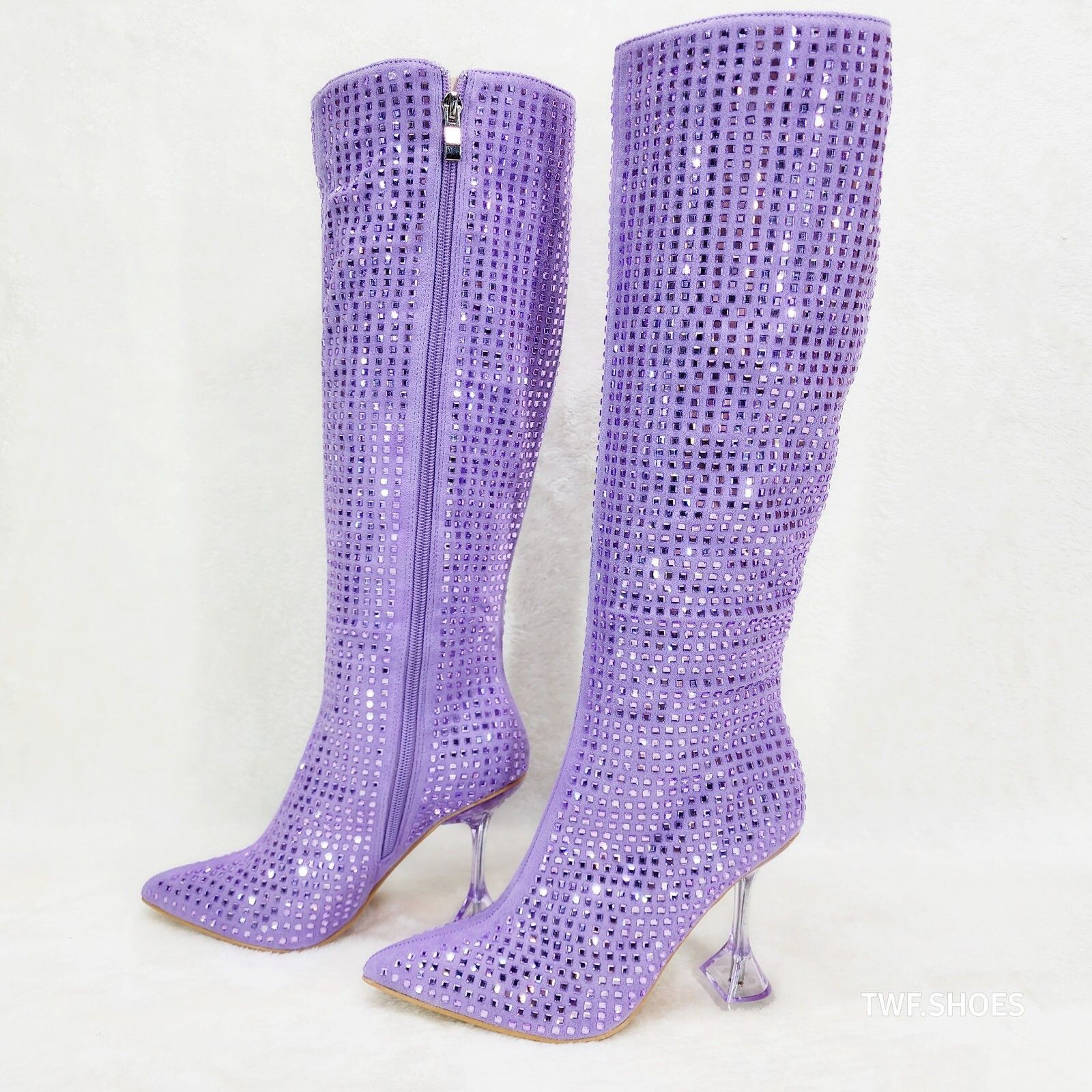 Other Glamour Shot Mirrored Rhinestone Tinted 4" Pyramid Heel Knee Size US 8 / IT 38 - 1 Thumbnail