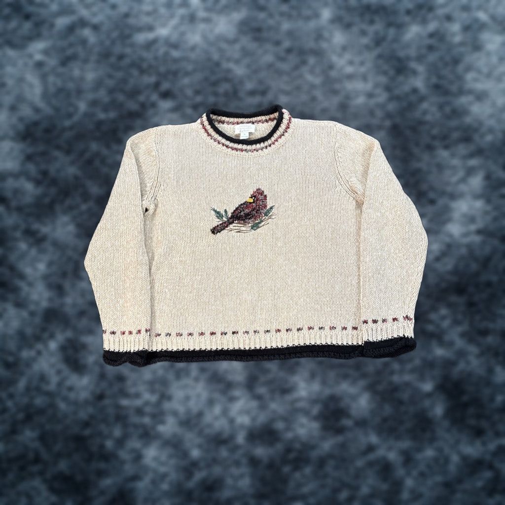 Vintage VINTAGE Christopher Banks Sweater Womens Medium Chunky-Knit Cardinal Bird Beige Crew Neck Pullover Ramie Cotton Knit-Style Size M / US 6-8 / IT 42-44 - 1 Thumbnail