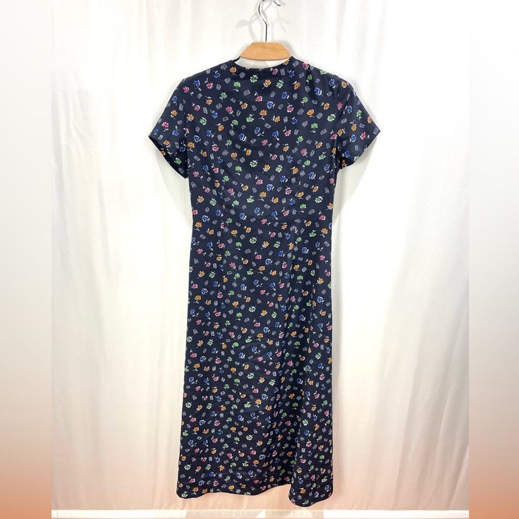 Vintage VTG Eaton Essentials Navy Floral Short Sleeve Crepe Dress 8 Size M / US 6-8 / IT 42-44 - 3 Thumbnail