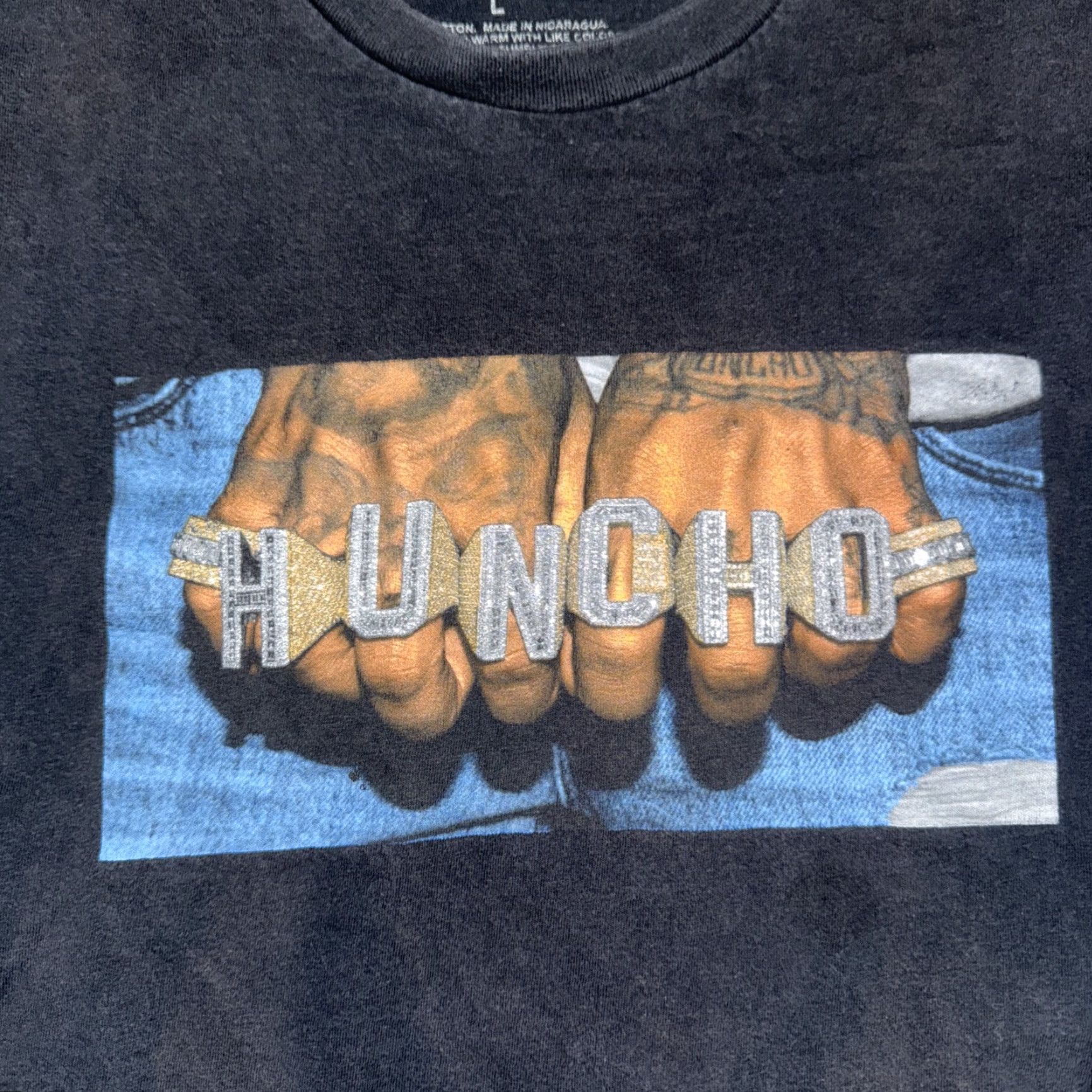 Vintage Migos T-Shirt Black Large Mens Quavo Huncho Five Finger Ring Photograph Rap Tee Size US L / EU 52-54 / 3 - 2 Thumbnail