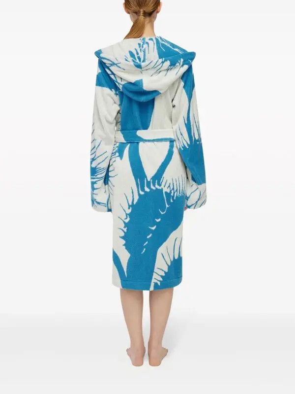 Salvatore Ferragamo o1s1rm0126 Venus Graphic-print Bathrobe in Blue/White Size XS / US 0-2 / IT 36-38 - 4 Thumbnail