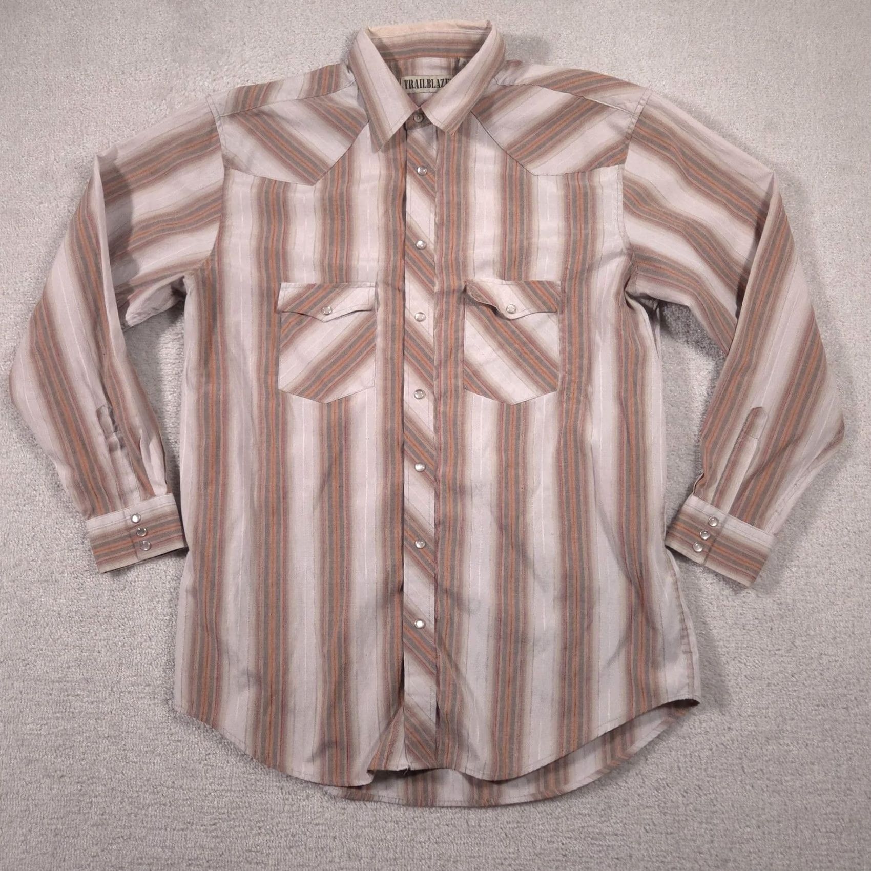 Vintage Trailblazer Shirt Mens XLT Beige Stripe Western Pearl Snap Long Sleeve Cowboy Size US XL / EU 56 / 4 - 2 Thumbnail