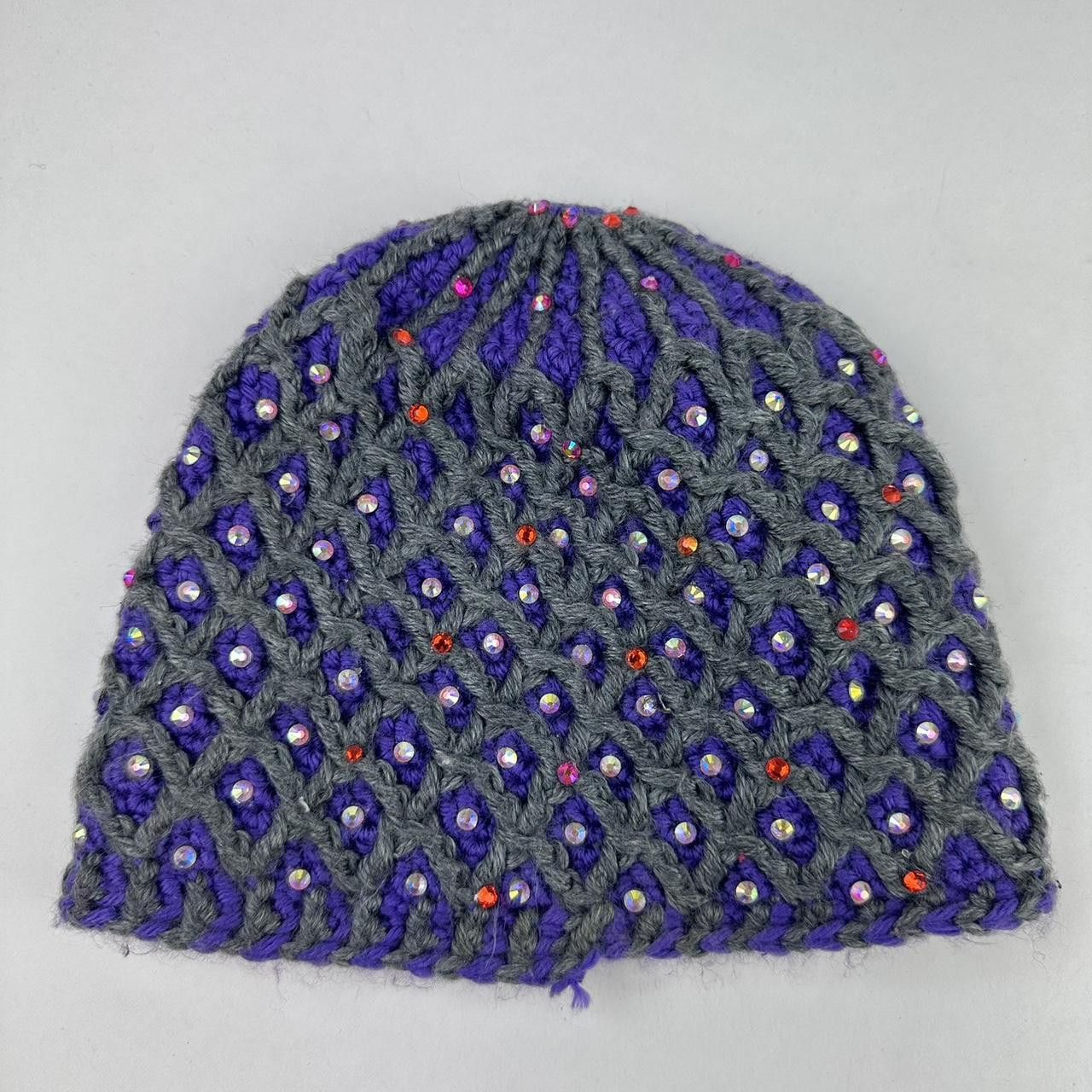 Vintage ASTROBOI PURPLE DIAMOND KNIT WOOL RHINESTONE BEANIE Size ONE SIZE - 2 Thumbnail