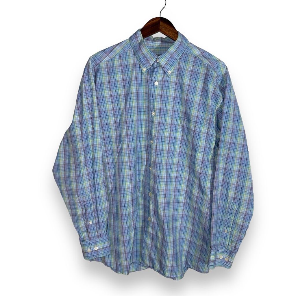 Robert Talbott Talbots for Men Teal Blue Check Twill Button Down Shirt L Size US L / EU 52-54 / 3 - 1 Thumbnail