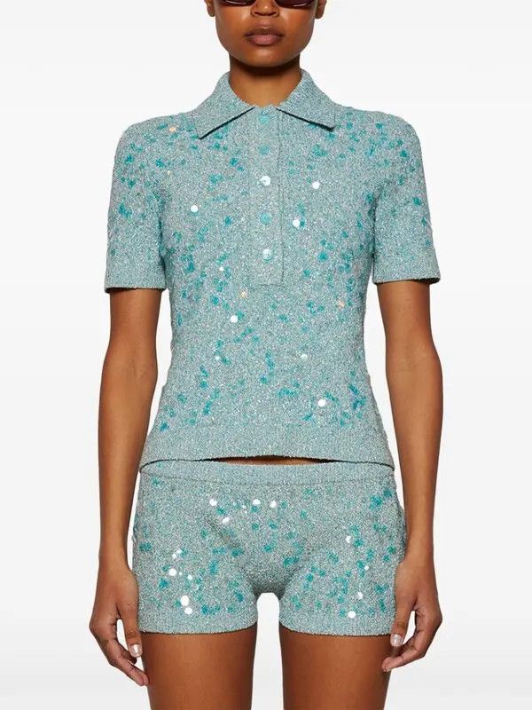 Gucci o1la5ras0526 Tweed Blend Polo Top Shirt in Blue Size S / US 4 / IT 40 - 3 Thumbnail