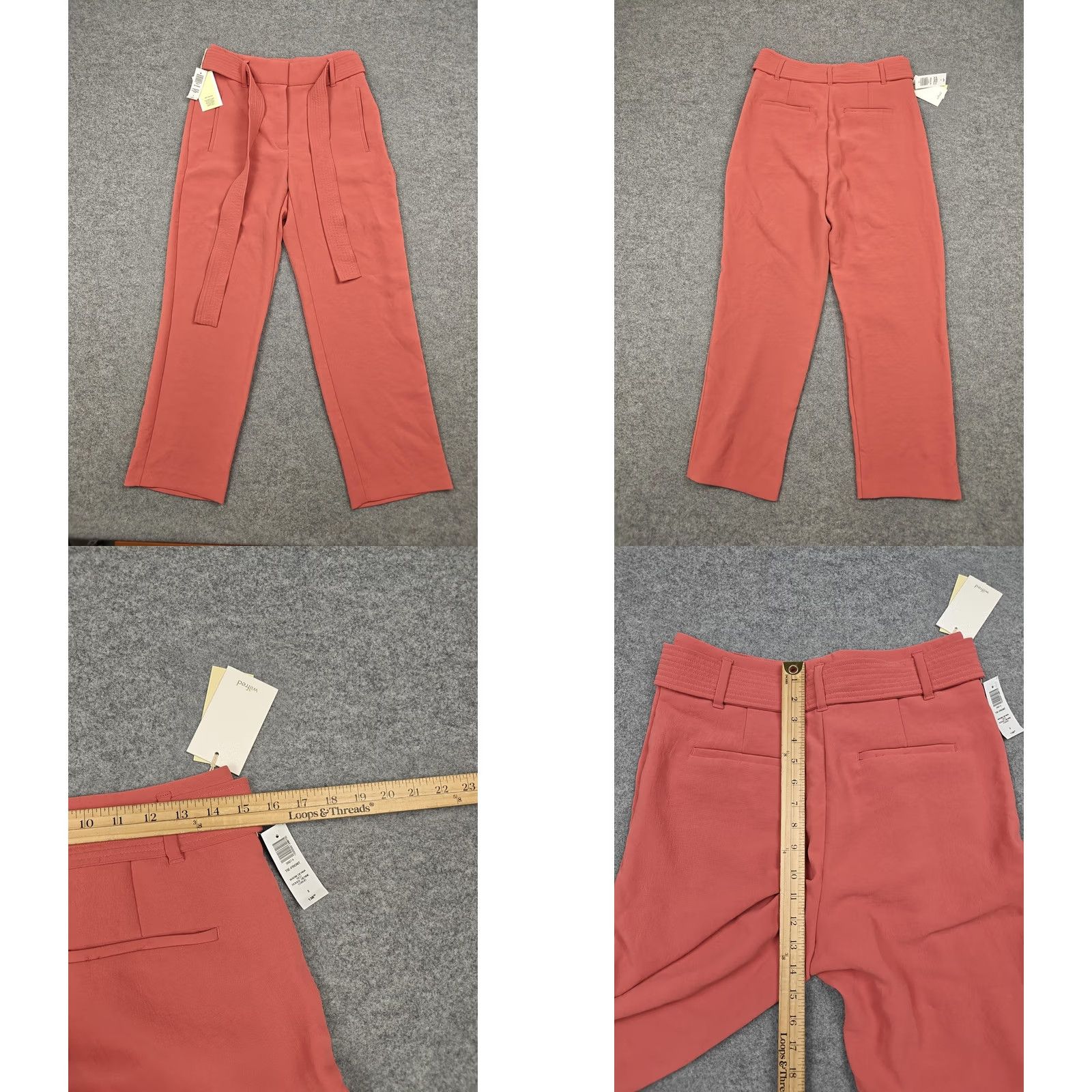 Vintage Wilfred Pants Womens 8 Red Crepe Tie Front Belted Straight Leg Dress Aritzia New Size 30" / US 8 / IT 44 - 8 Thumbnail