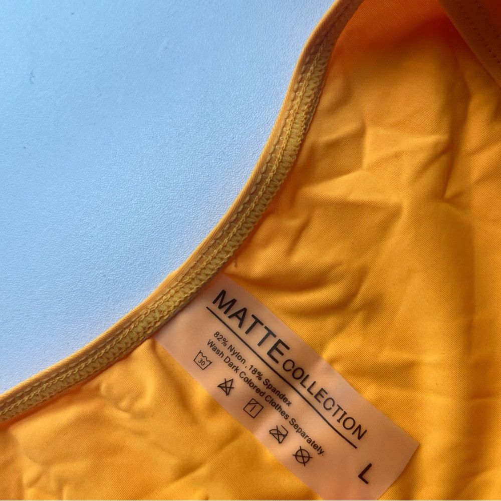 Designer New Matte Swim Monikini One Piece Cut Out Top Yellow Large Size ONE SIZE - 6 Thumbnail