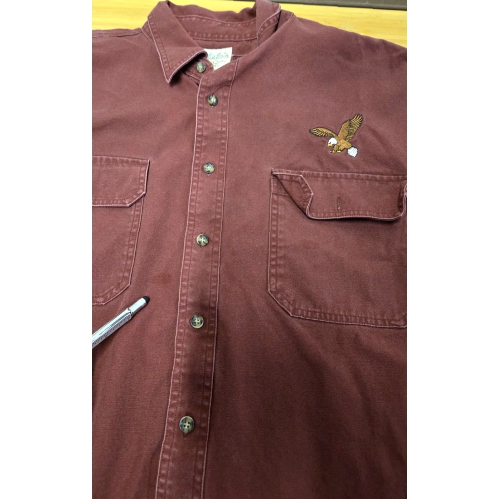 Vintage Cabela's Button-Up Shirt Burgundy Embroidered Eagle XLT Men’s Long Sleeve Casual Workwear Travel Button-Down Pocketed Cotton Peru Made in Peru Size US XL / EU 56 / 4 - 6 Thumbnail