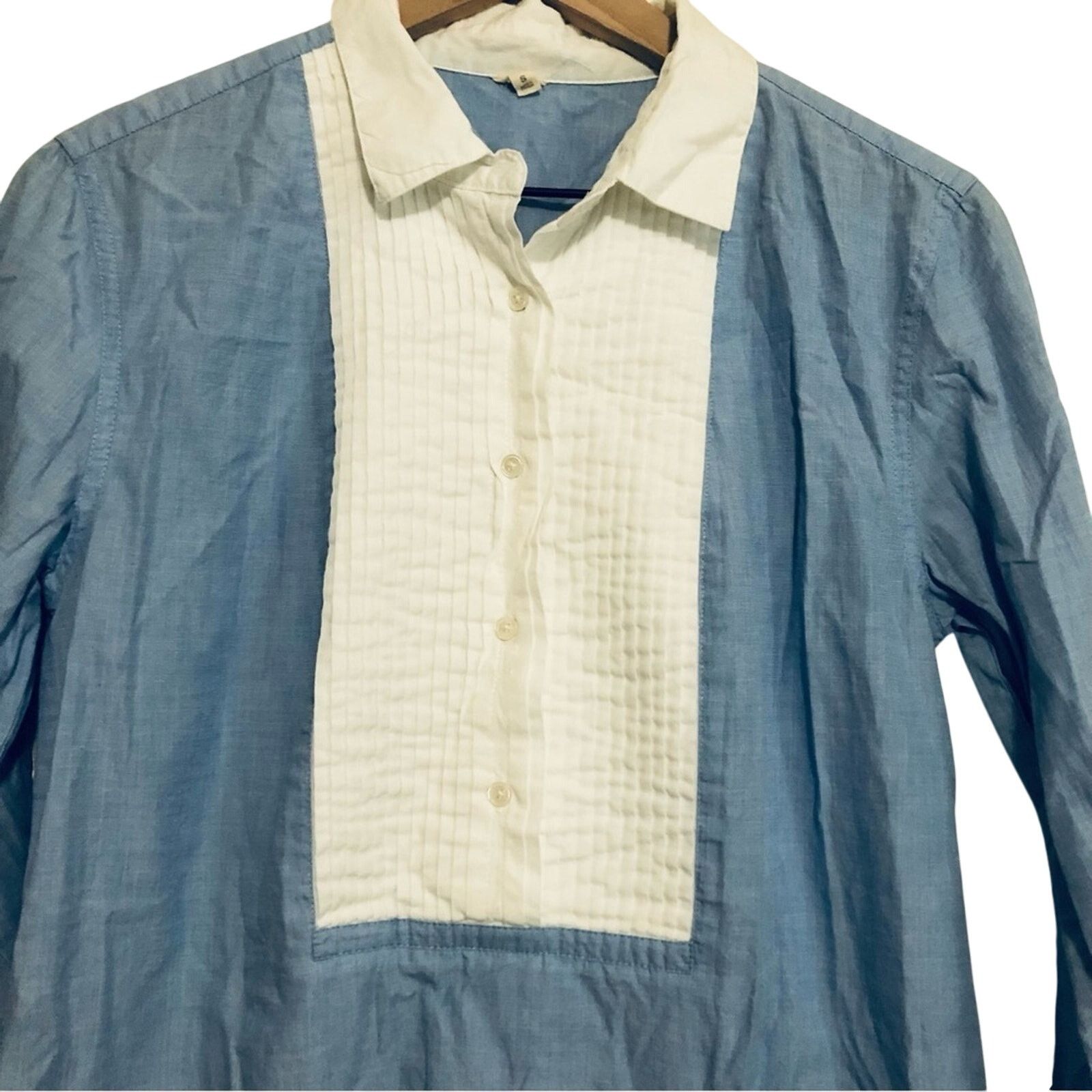 J.Crew J. Crew Cotton Blue White Tuxedo Collar Button Up Tunic Top Size S / US 4 / IT 40 - 3 Thumbnail