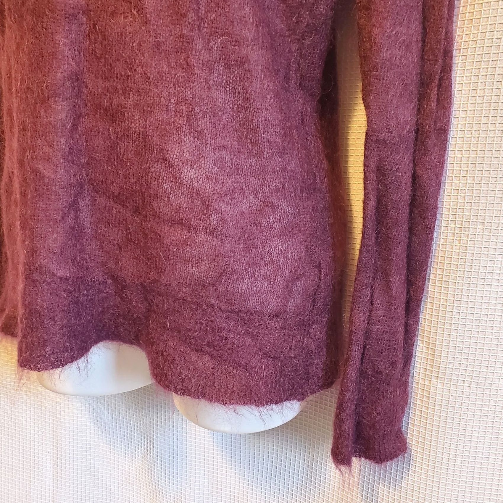 J. Jill J. Jill Sweater Long Sleeve Womens L Angora Wool Purple Wine Crew Neck Pullover Knit Open-Knit Solid Casual Business Fall Spring Size L / US 10 / IT 46 - 3 Thumbnail