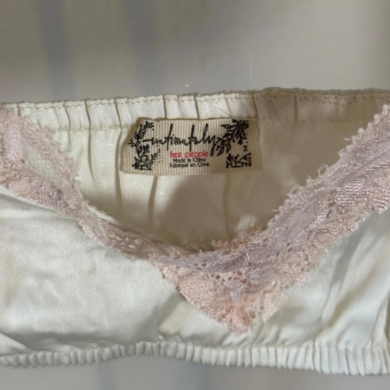 Free People white dainty satin bra with pink lace trim🤍🎀 Size ONE SIZE - 3 Thumbnail