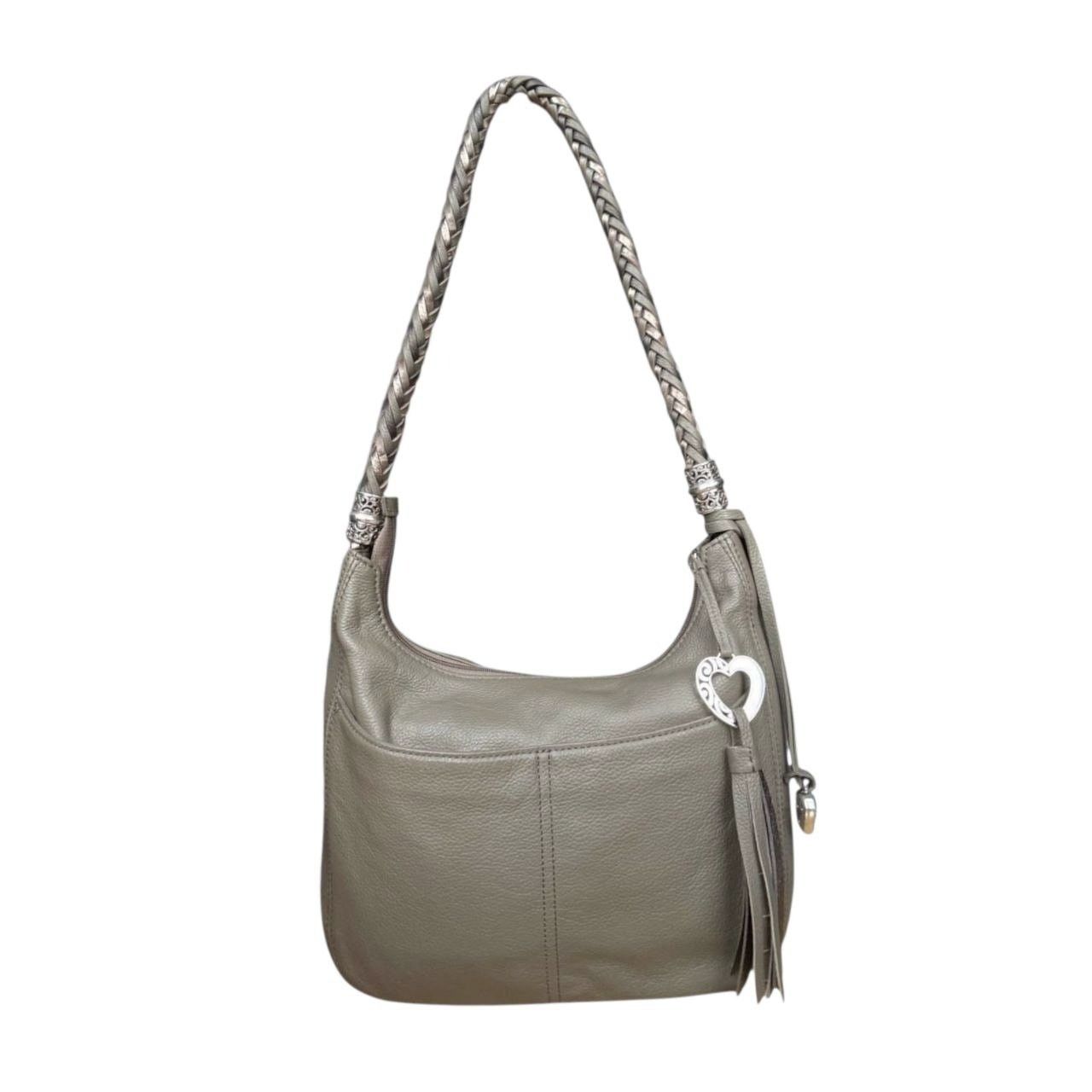 Brighton Tan/Gray Leather Shoulder Bag Purse