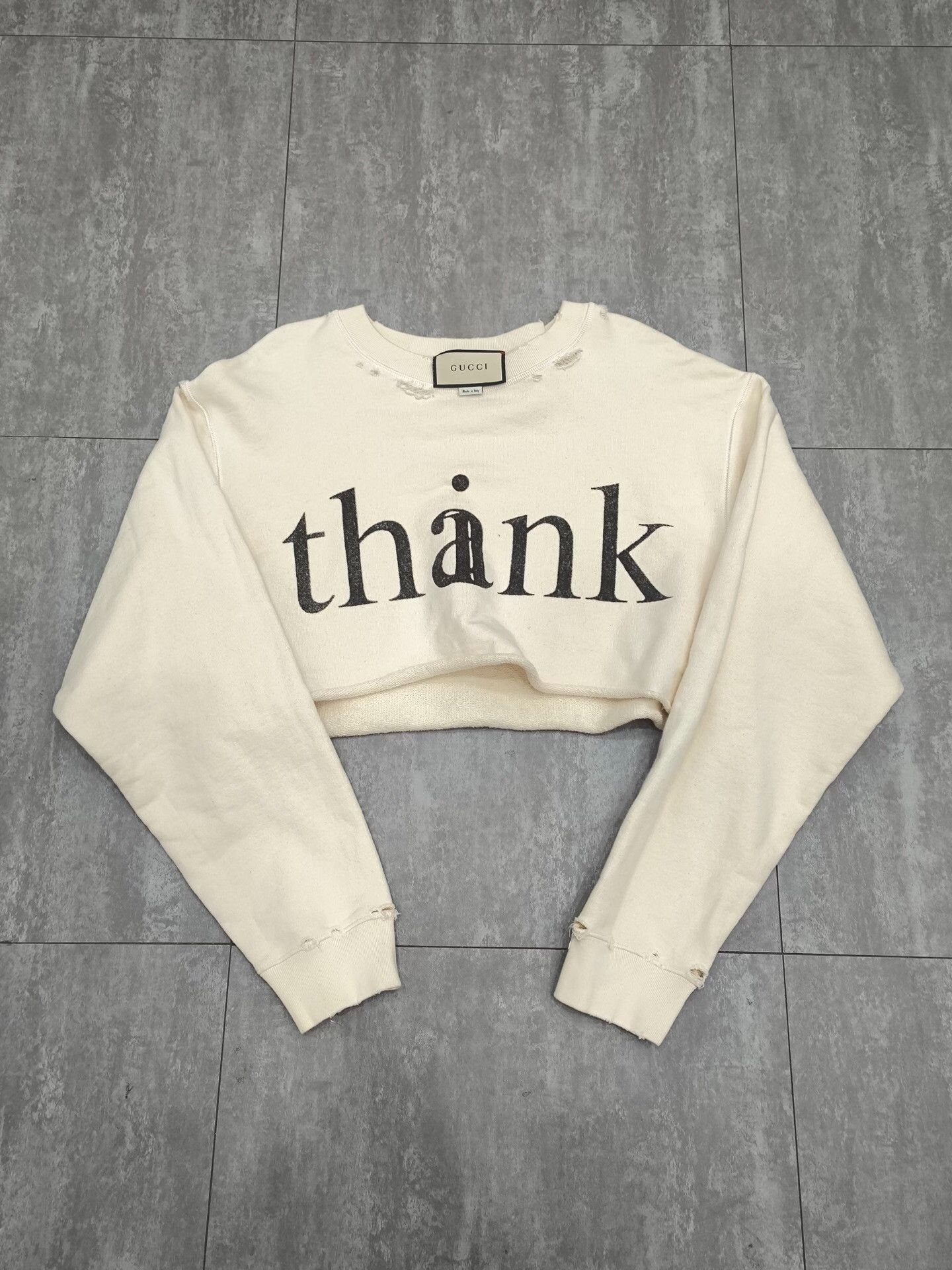 Gucci Gucci Distressed Cropped White Hoodie S Women Size S / US 4 / IT 40 - 1 Thumbnail