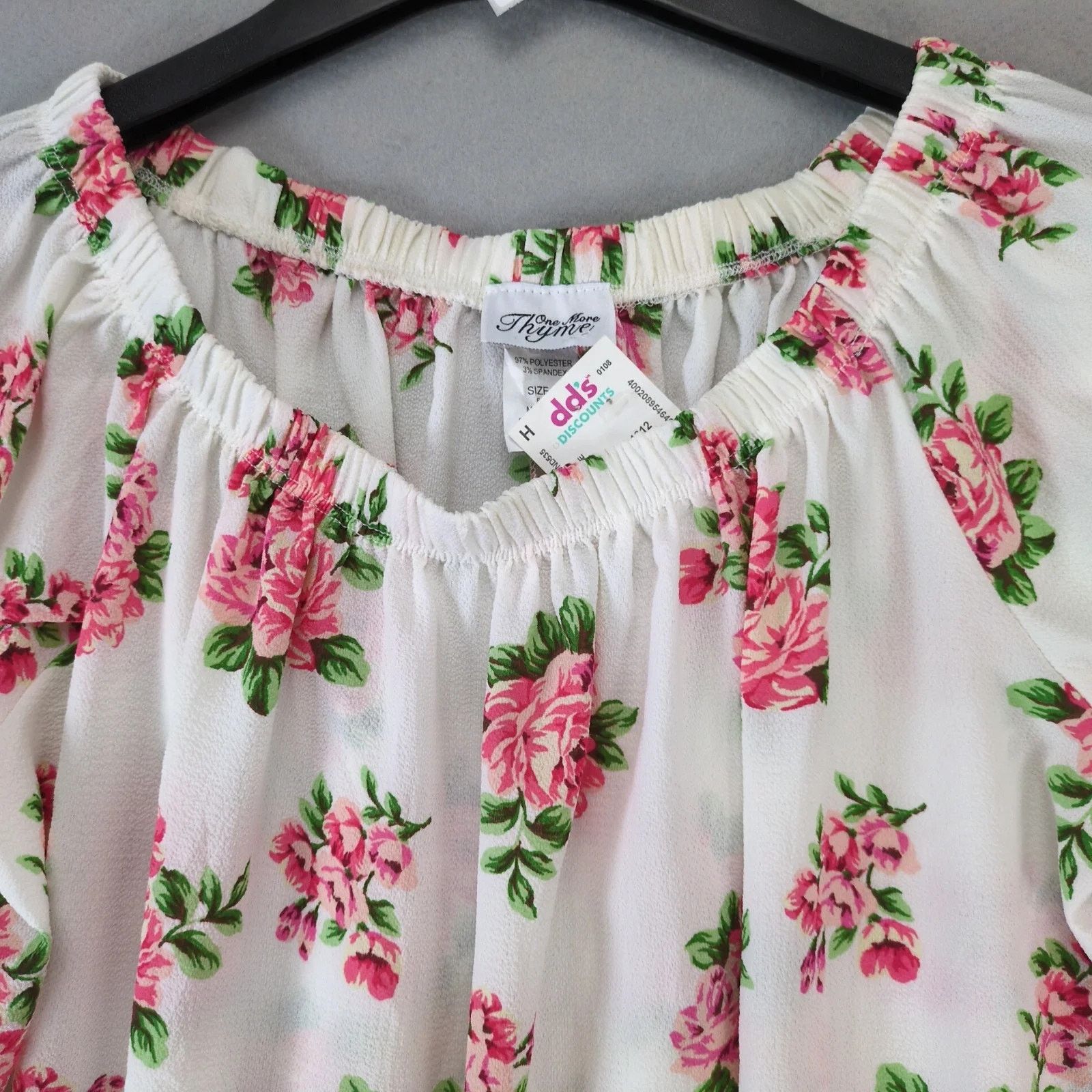 Other NWT One More Thyme Pink Roses White Blouse Women's Plus 3X Size 3XL / US 20-22 - 3 Thumbnail