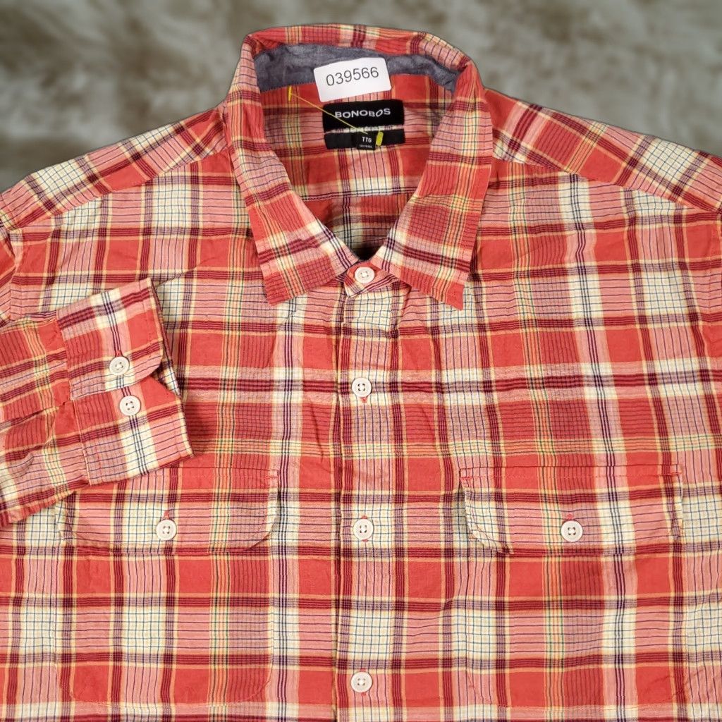Bonobos Bonobos Button-Up Shirt Mens 2XL Coral Plaid Long Sleeve Casual Size US XXL / EU 58 / 5 - 1 Thumbnail