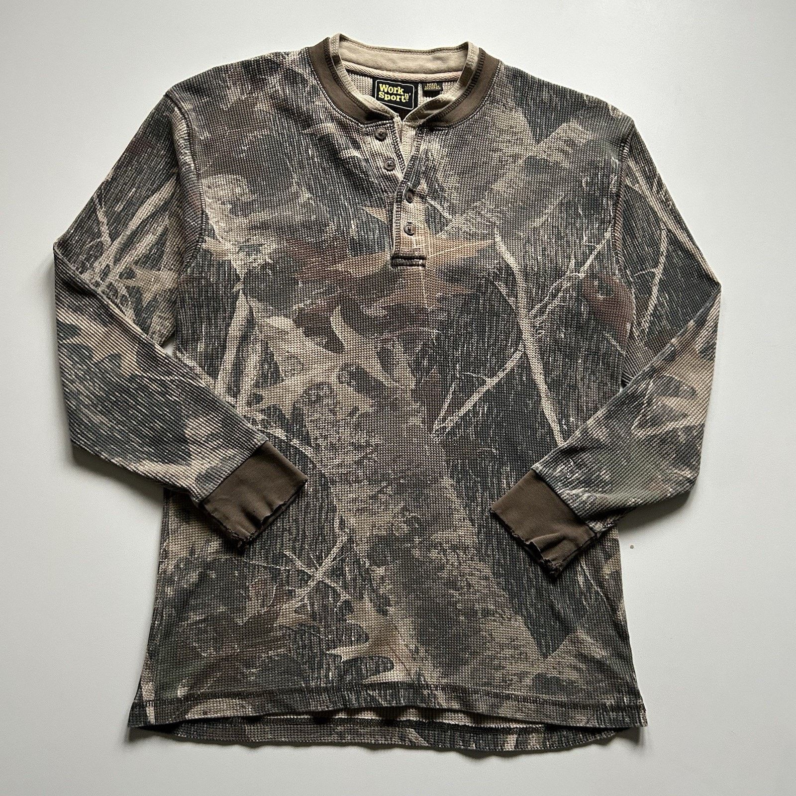 Vintage Realtree Camo Henley Shirt Medium Y2K Thermal Waffle