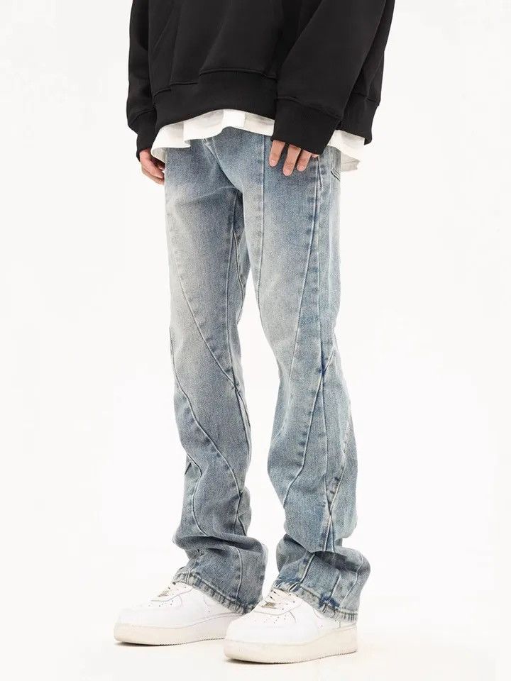 Japanese Brand × Vintage Y2K Fashion Washed Blue Slim Spliced Jeans Pants Size US 33 - 5 Thumbnail