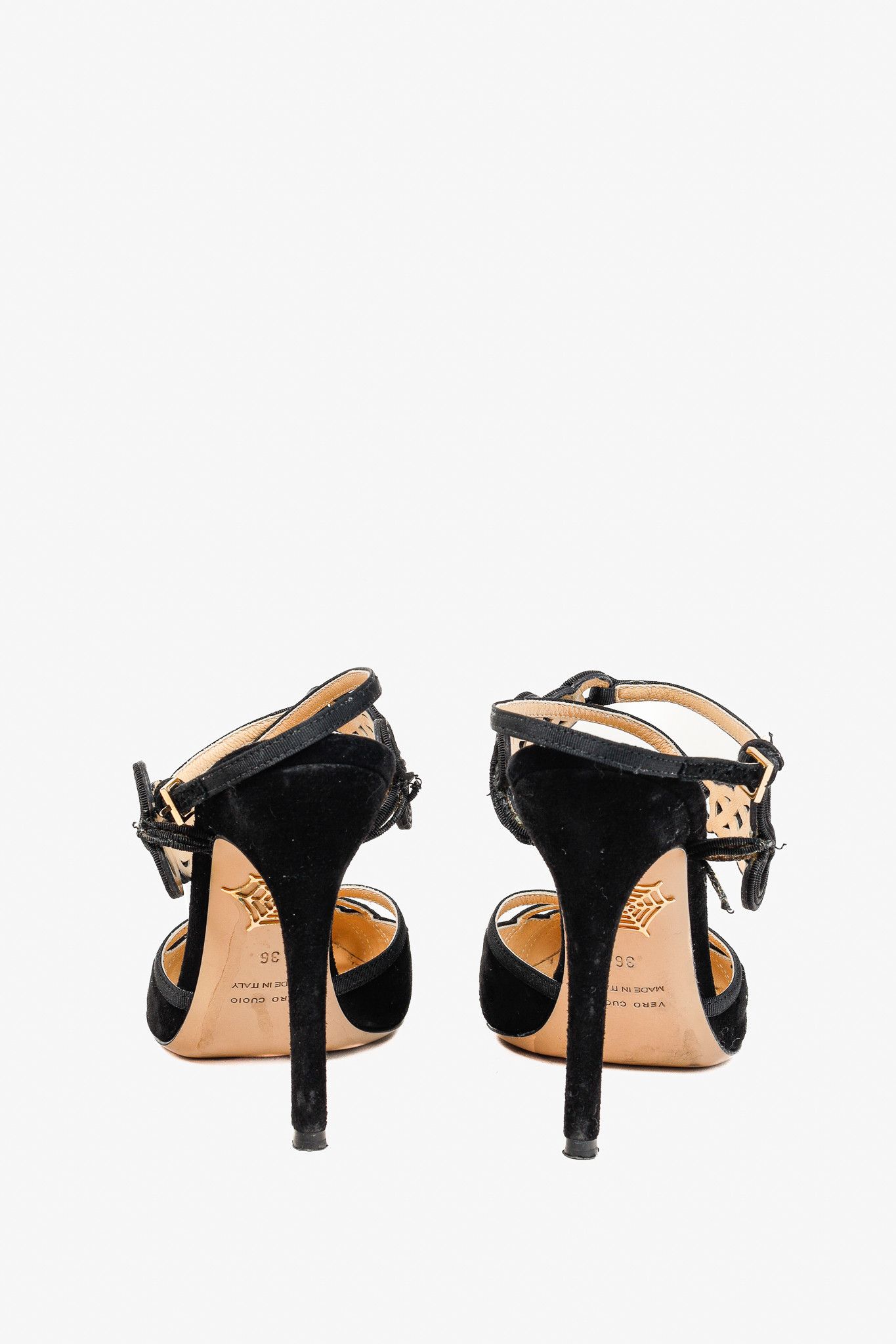 Charlotte Olympia Charlotte Olympia Minx Black Suede Embroidered Heels Size US 5.5 / IT 35.5 - 3 Thumbnail