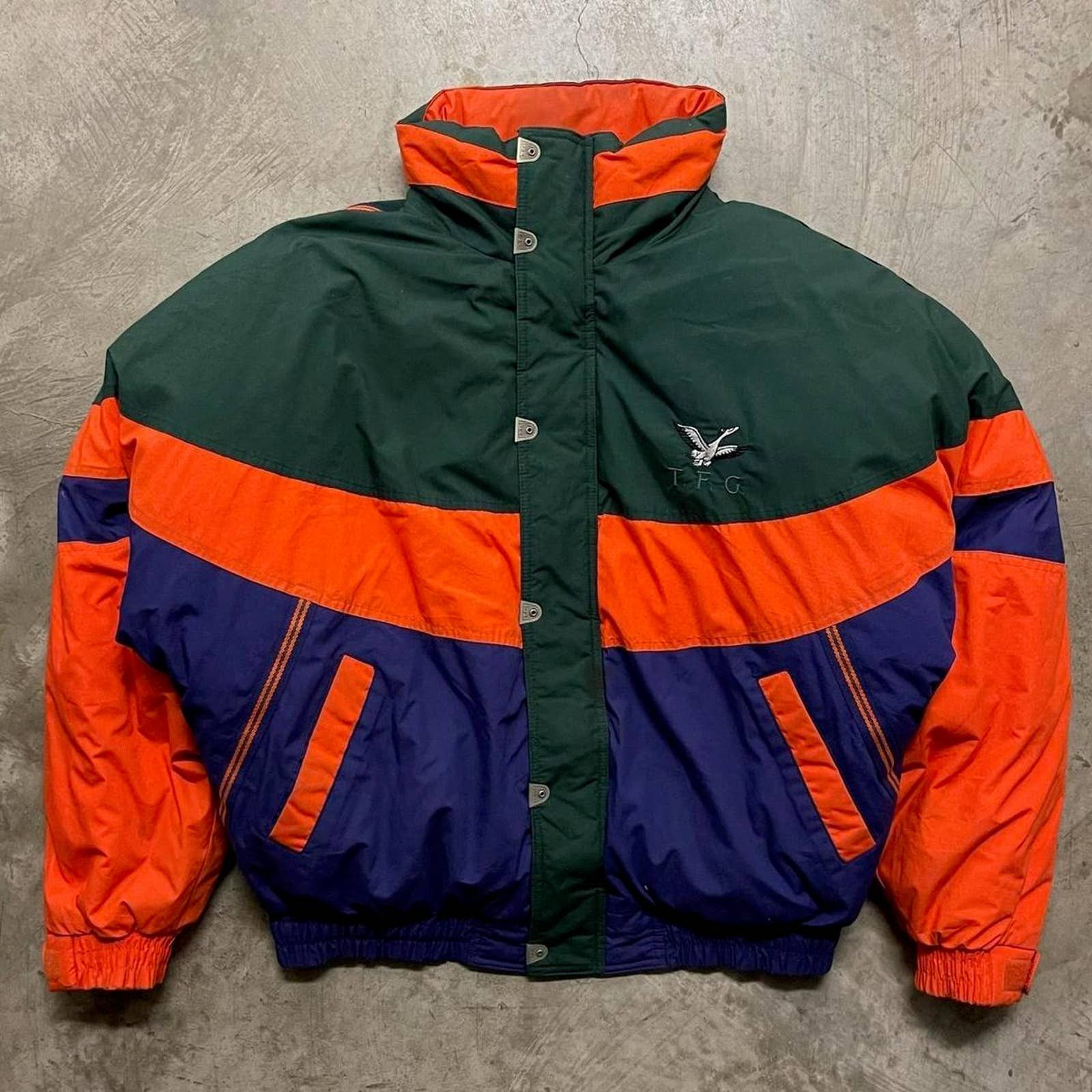 image of Triple F A T Goose Vintage 1990S Triple Fat Goose Color Block Puffer Jacket XL in Orange, Men's