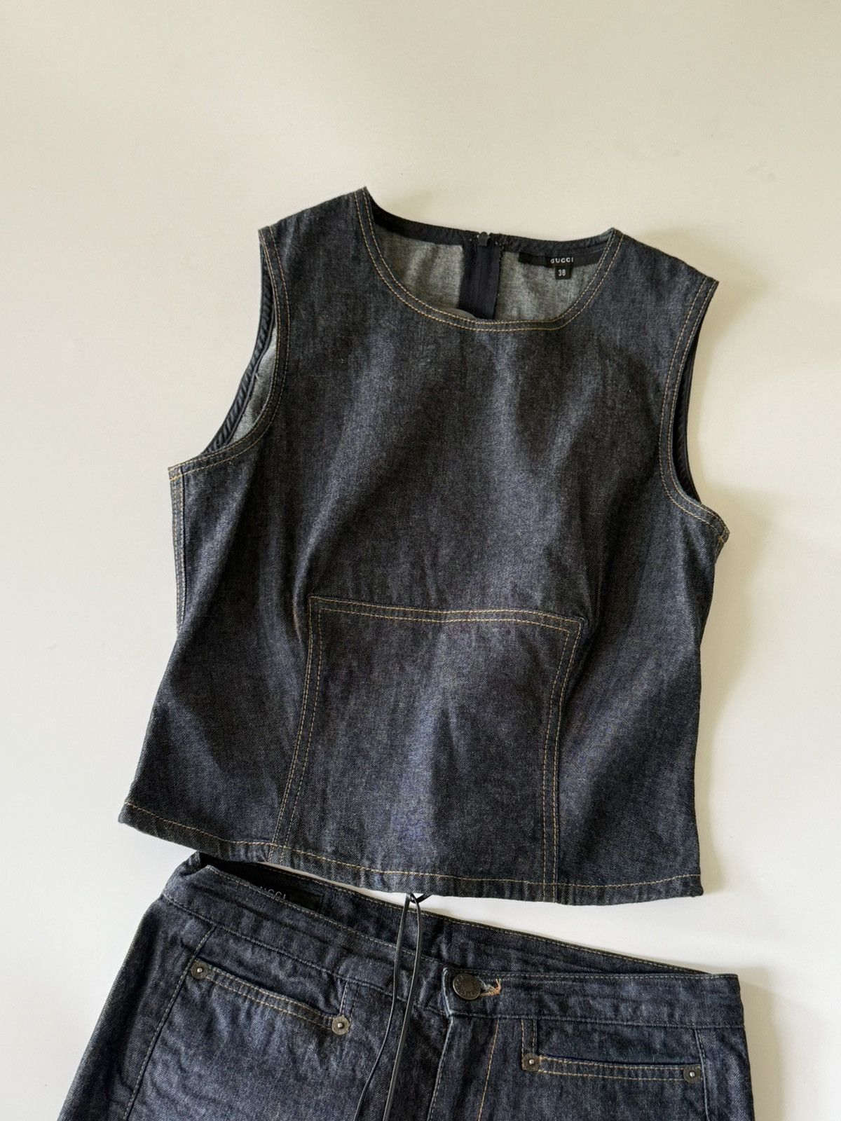 Gucci Gucci by Tom Ford S/S2000 Denim Sleeveless Tank Top & Pants Size XS / US 0-2 / IT 36-38 - 2 Thumbnail