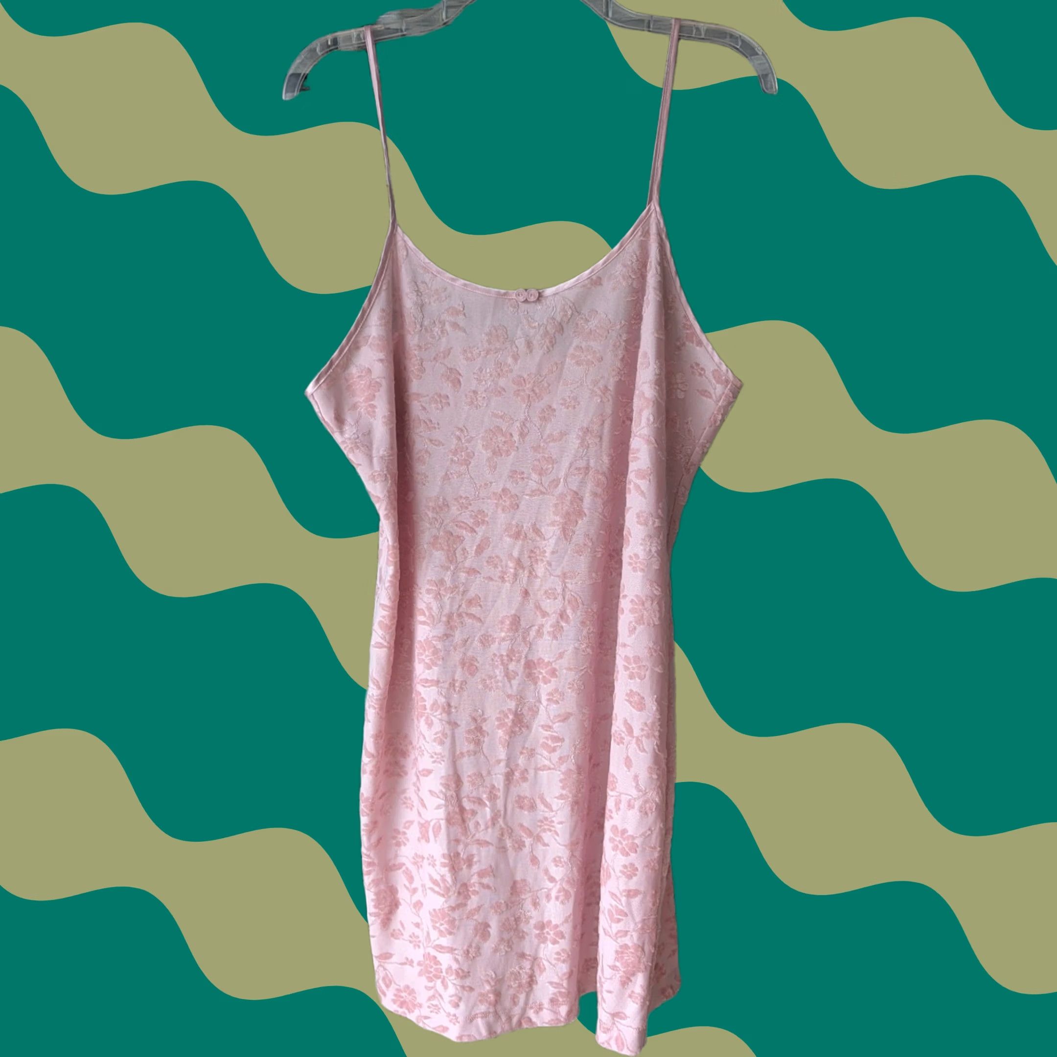 Vintage Light Pink Floral Burnout Mini Slip Dress Sz L Spaghetti Strap Tunic Sleeveless Womens Size L / US 10 / IT 46 - 1 Thumbnail