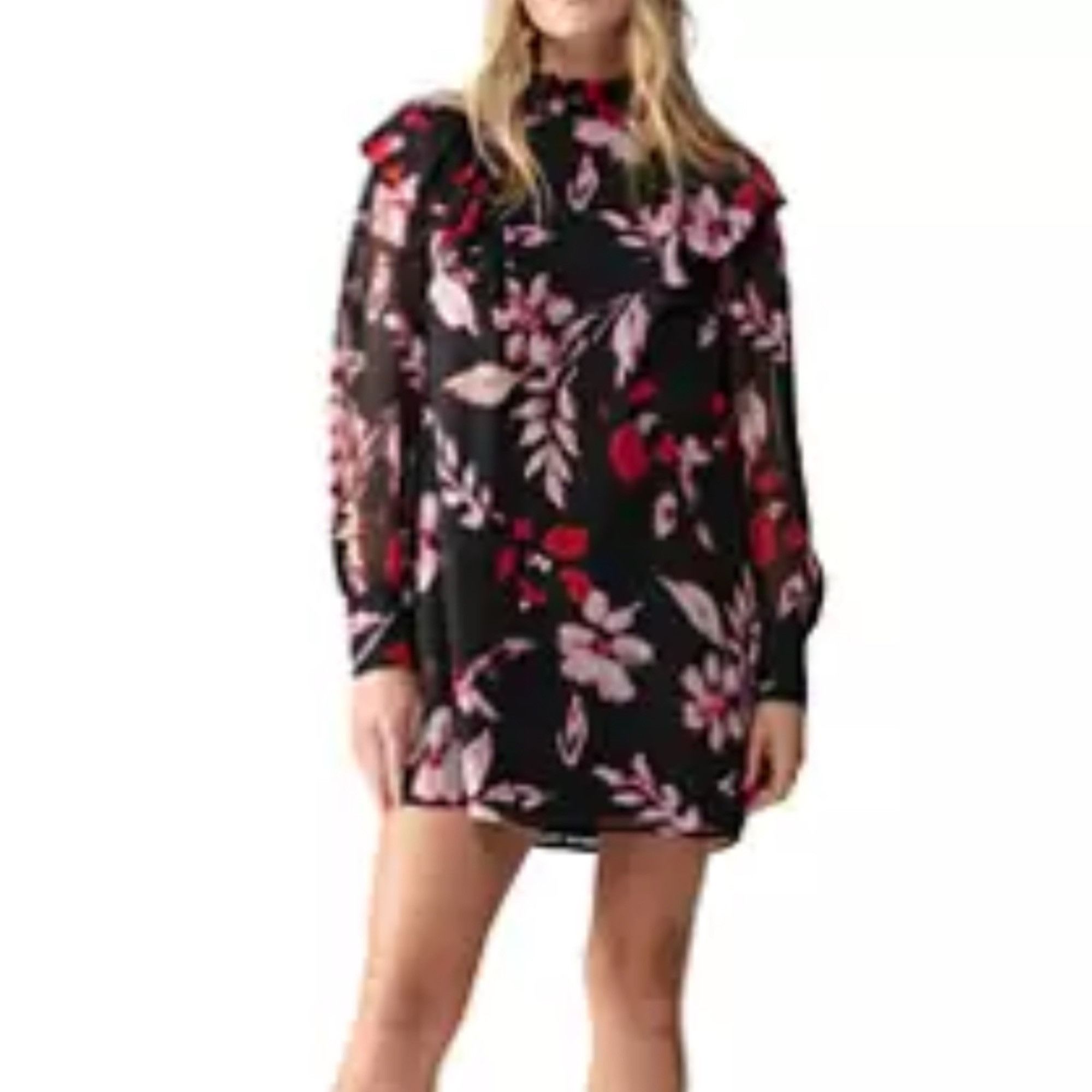 Sanctuary Sanctuary Women’s Black Floral Babydoll Mini Dress Mock Neck Size S / US 4 / IT 40 - 1 Thumbnail